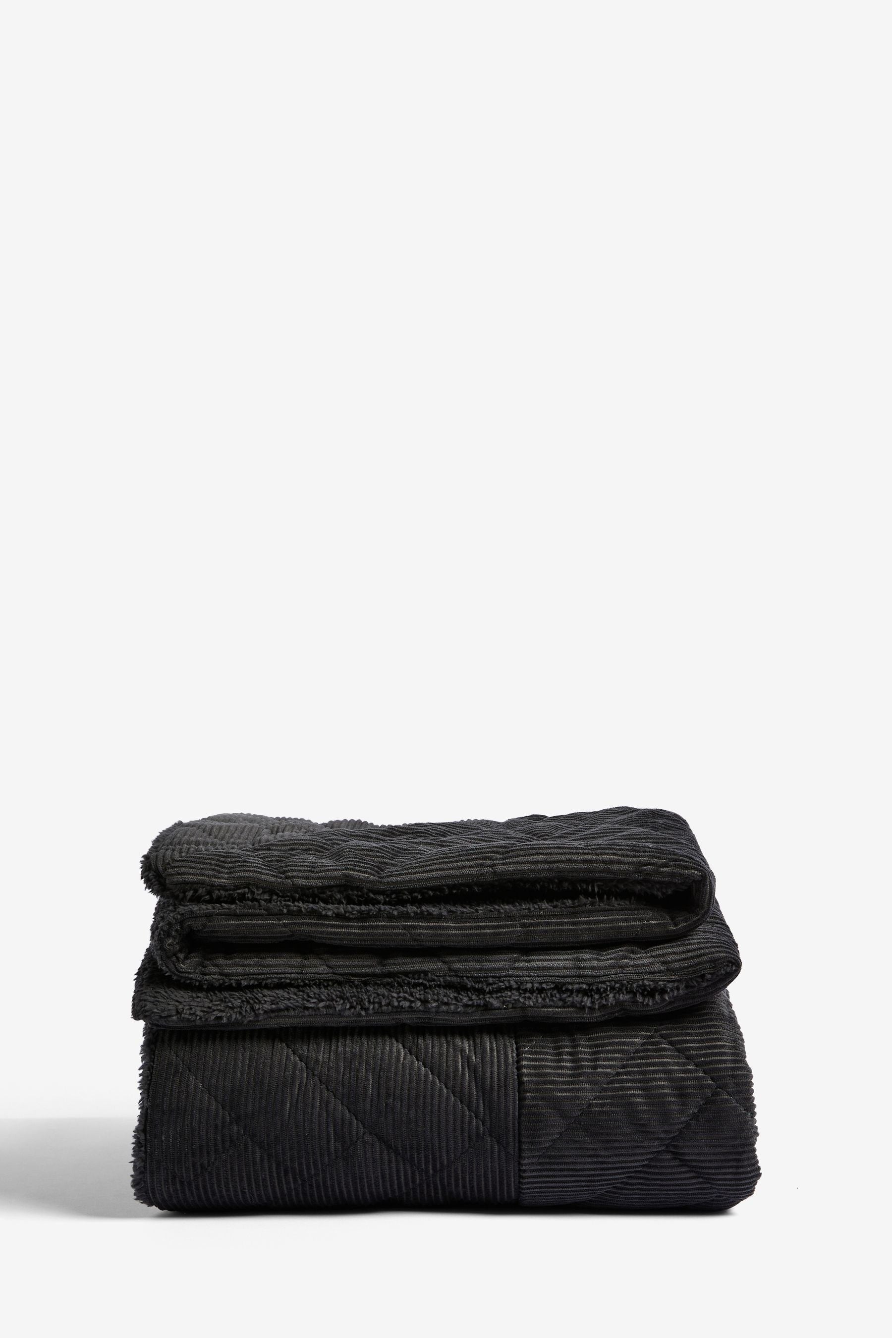 Charcoal Grey Quilted Cord Sherpa Reverse Throw