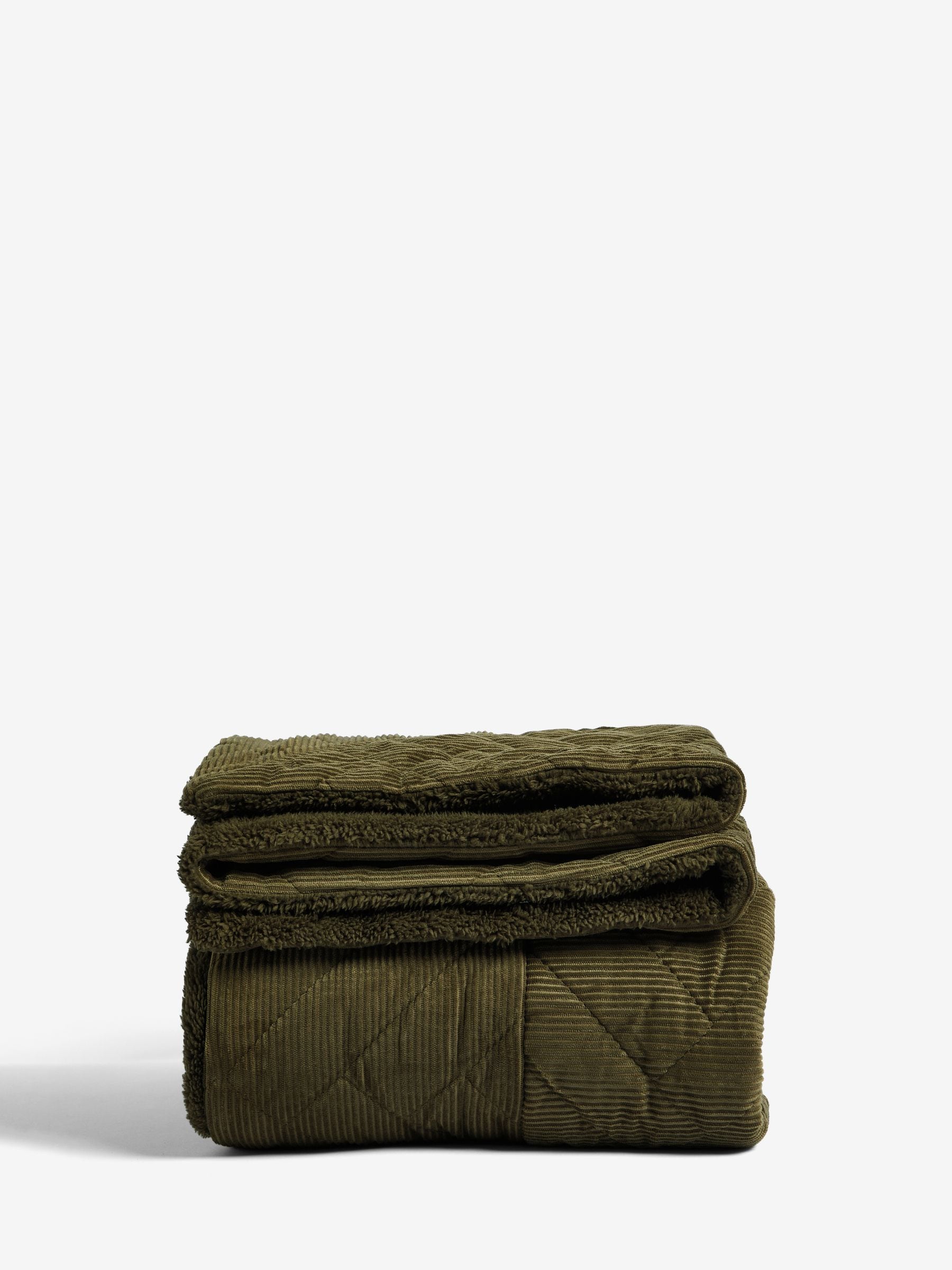 Green Quilted Cord Sherpa Reverse Throw