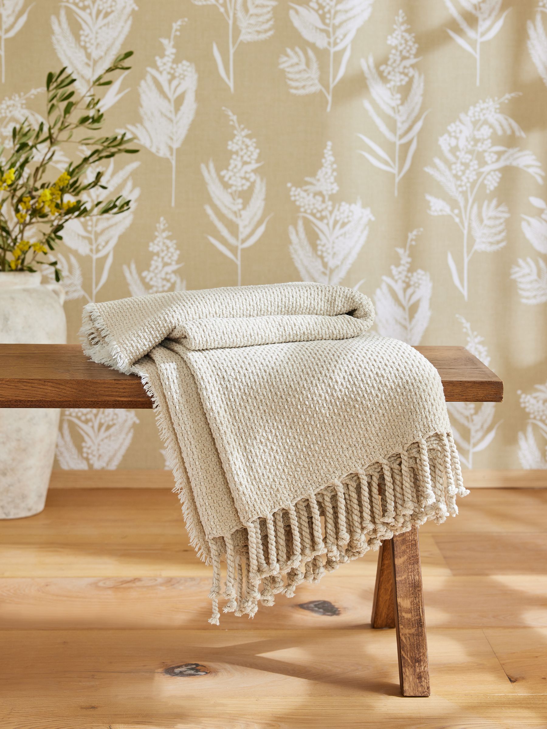 Natural Waffle Woven Throw