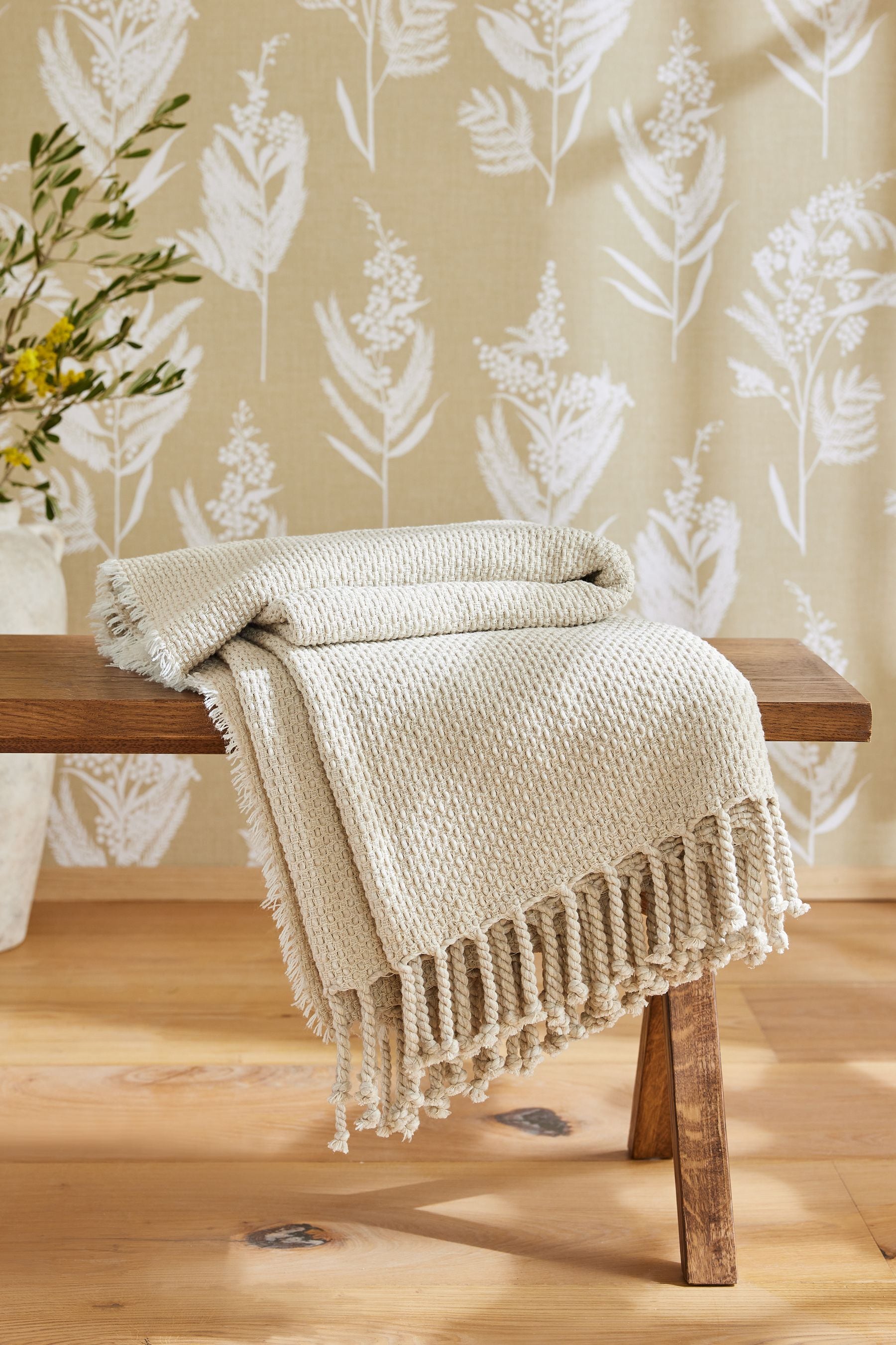 Natural Waffle Woven Throw