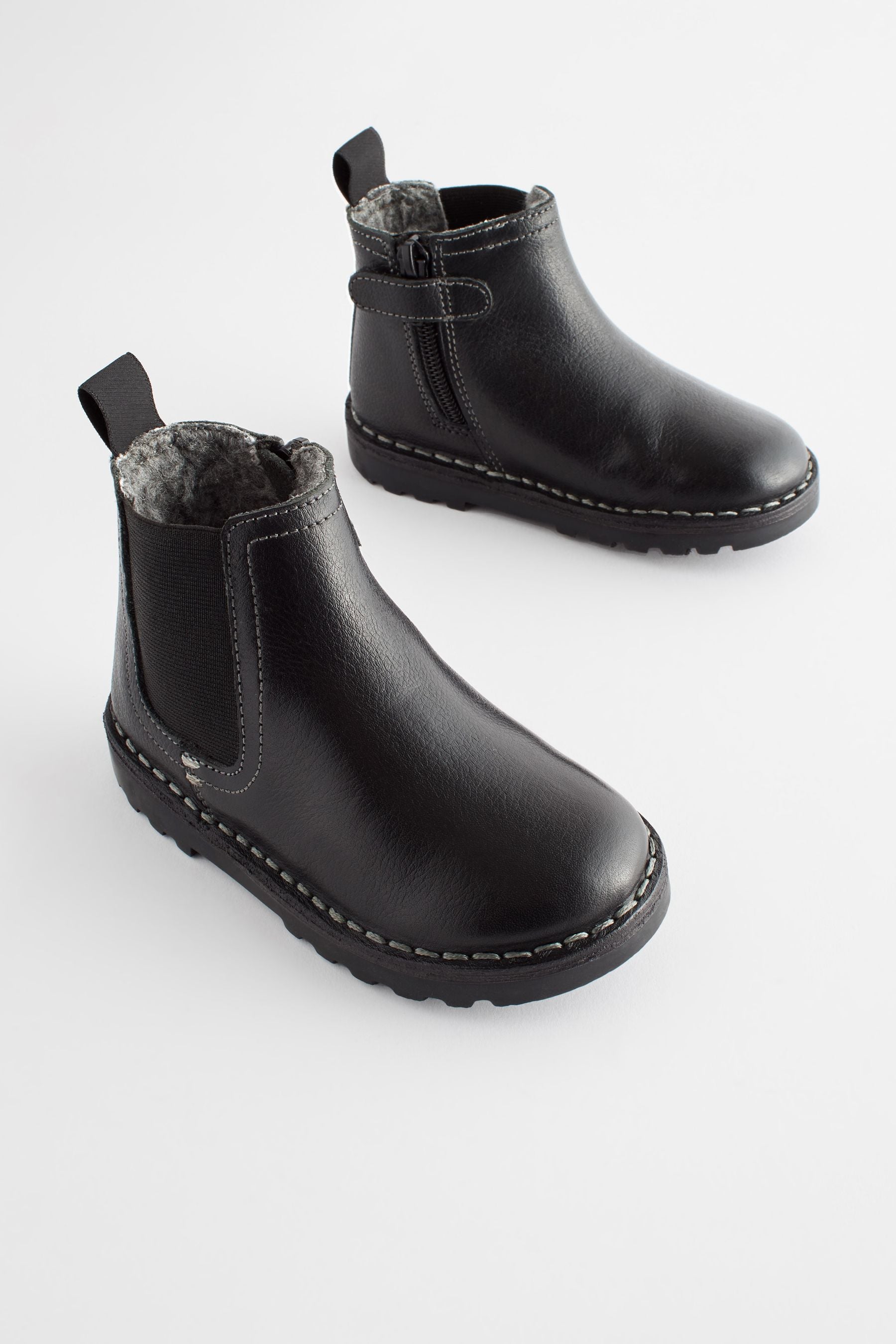 Black Wide Fit (G) Warm Lined Leather Chelsea Boots