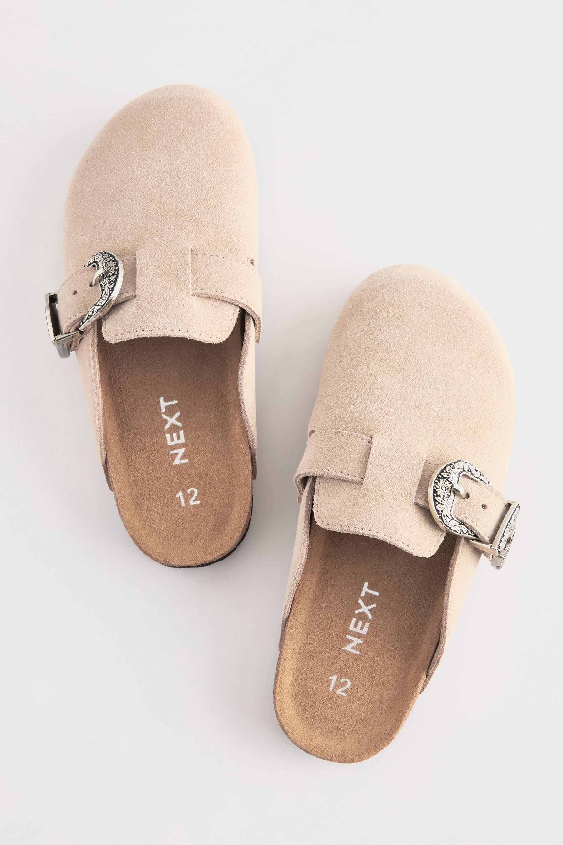 Neutral Western Buckle Suede Slip-On Clogs