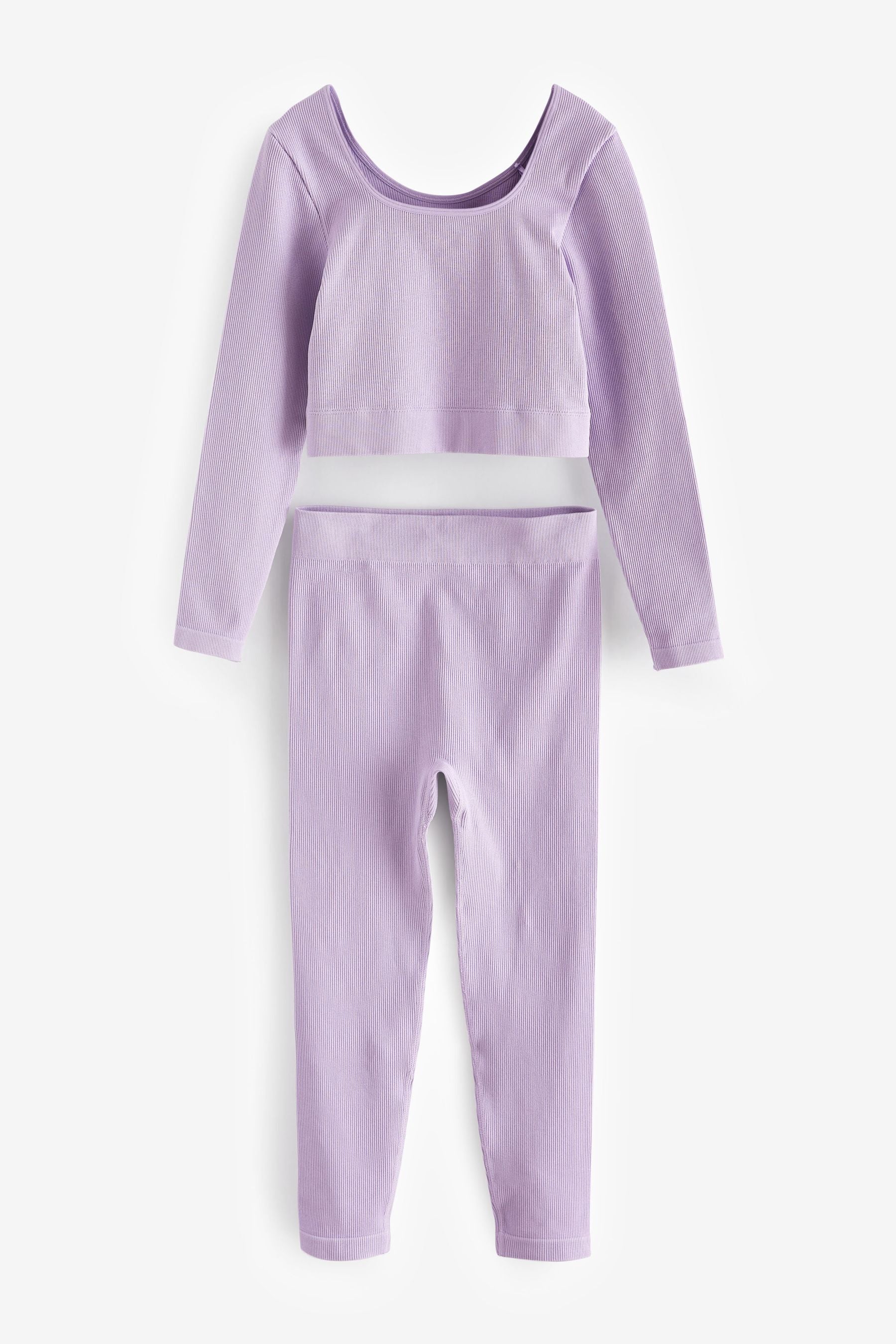 Lilac Purple Ribbed Stretch Top & Leggings Set (7-16yrs)