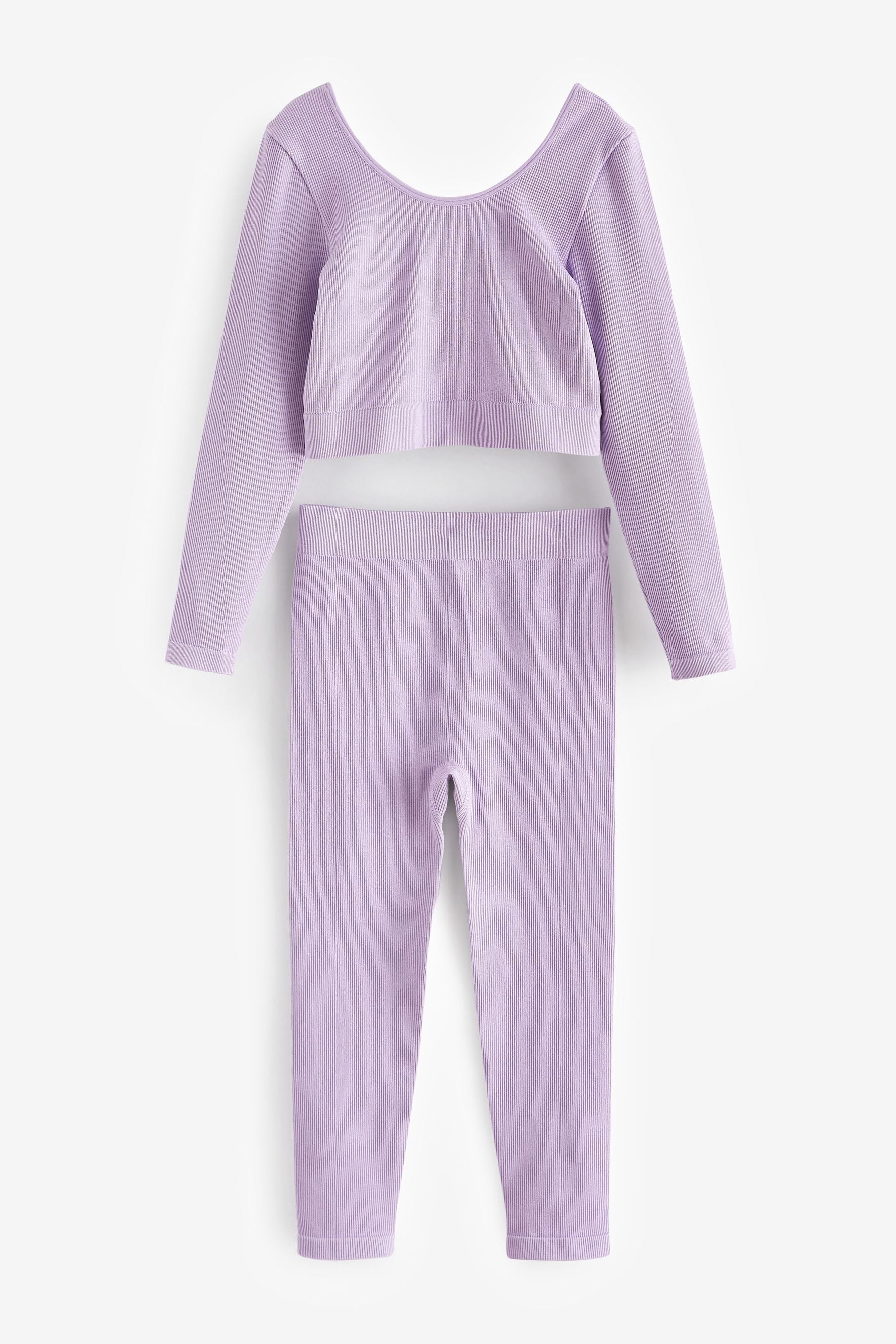 Lilac Purple Ribbed Stretch Top & Leggings Set (7-16yrs)