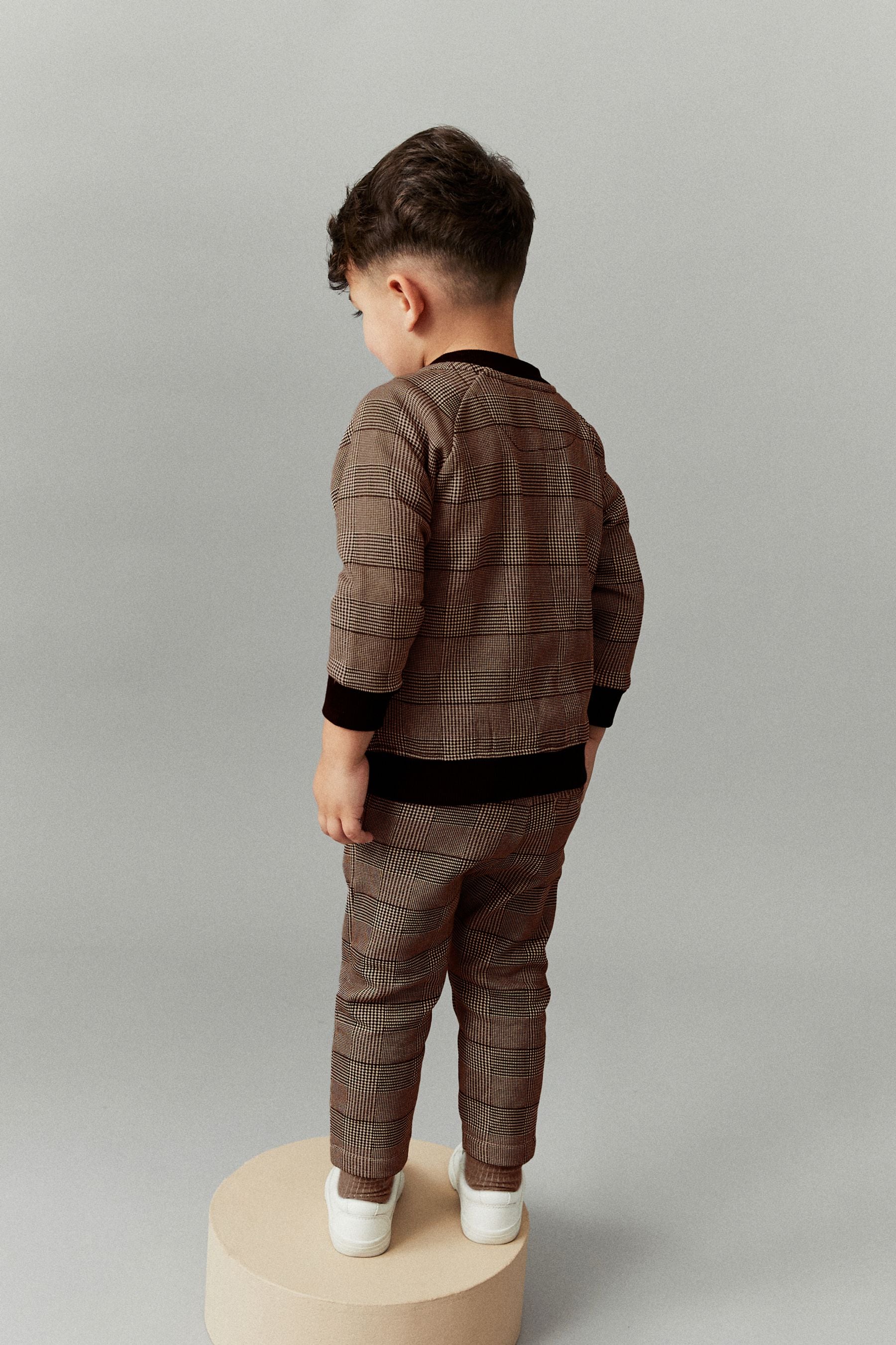 Tan Brown 3 Piece Jersey Check Bomber and Jogger Set (3mths-7yrs)