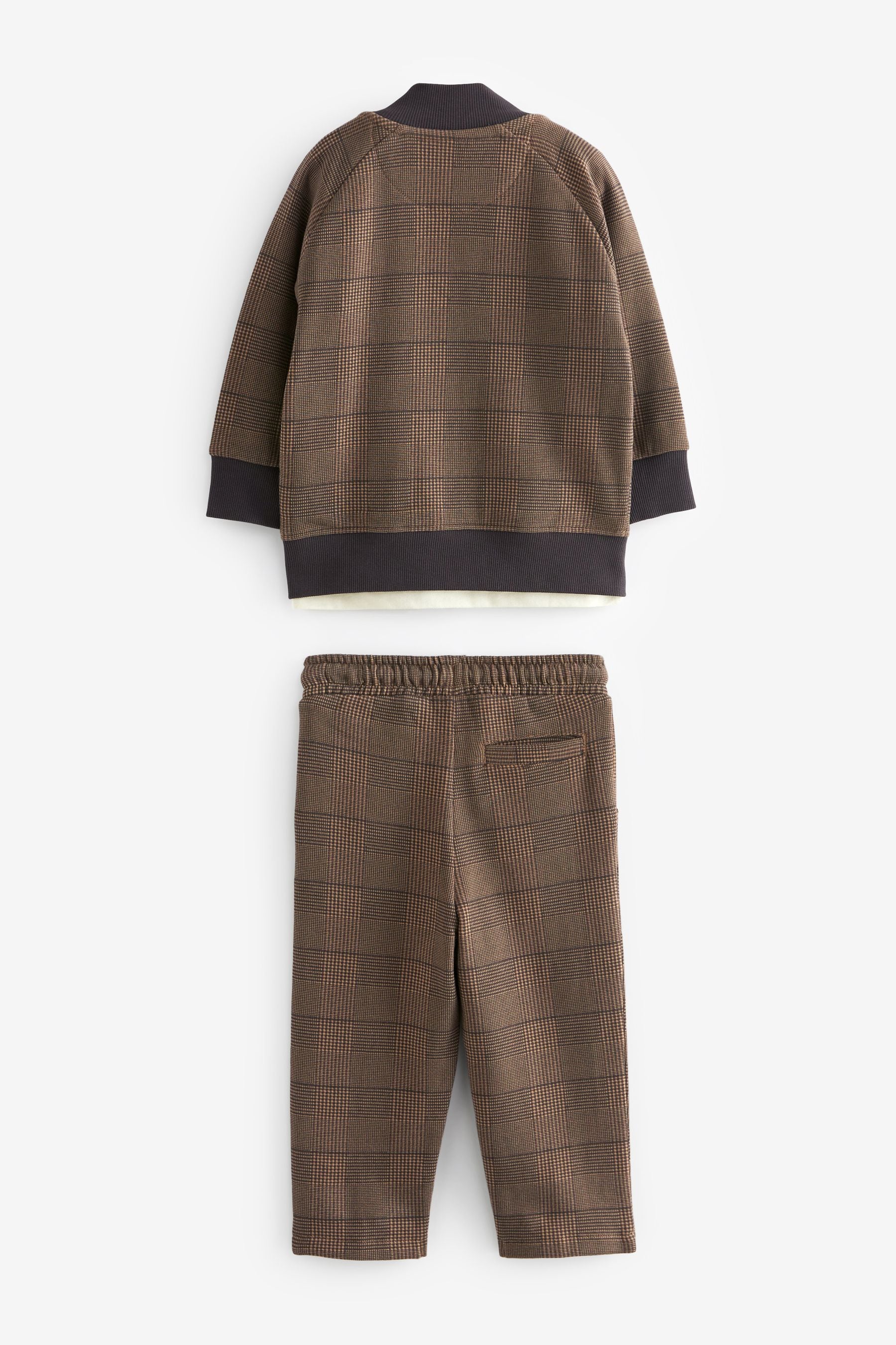 Tan Brown 3 Piece Jersey Check Bomber and Jogger Set (3mths-7yrs)