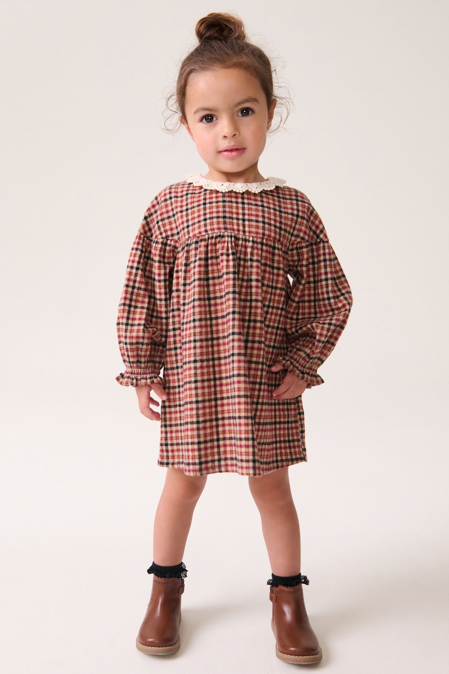 Heritage Check 100% Cotton Lace Collar Dress (3mths-8yrs)