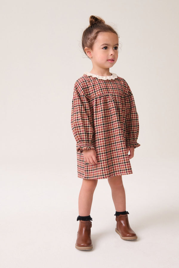 Heritage Check 100% Cotton Lace Collar Dress (3mths-8yrs)