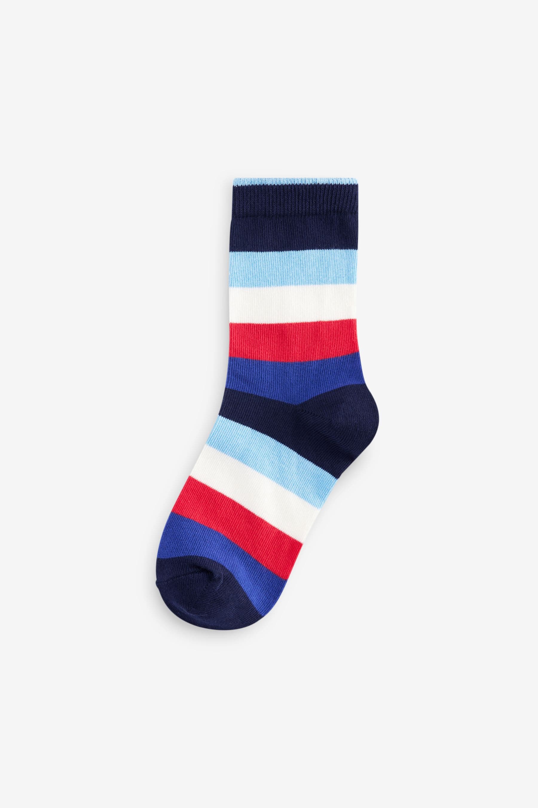 Blue/Red Nautical Stripe/Boat Cotton Rich Socks 7 Pack