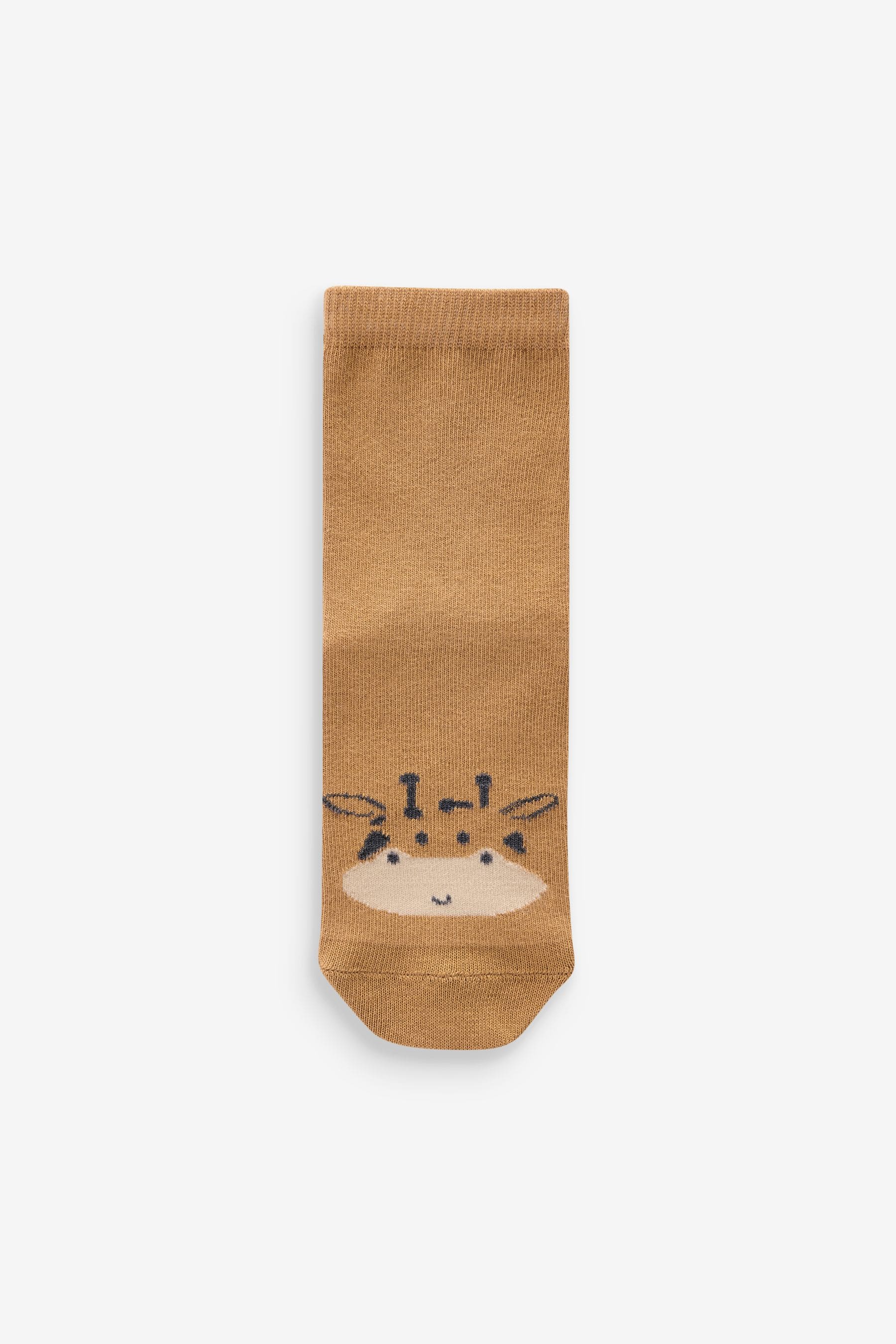 Neutral Animal Face Cotton Rich Socks 5 Pack