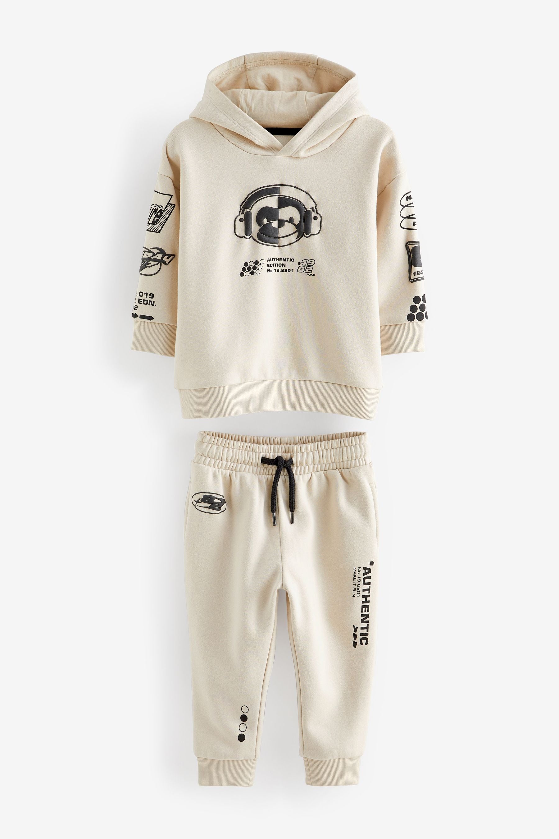 Ecru Off White Monkey Character Hoodie And Joggers Set (3mths-7yrs)