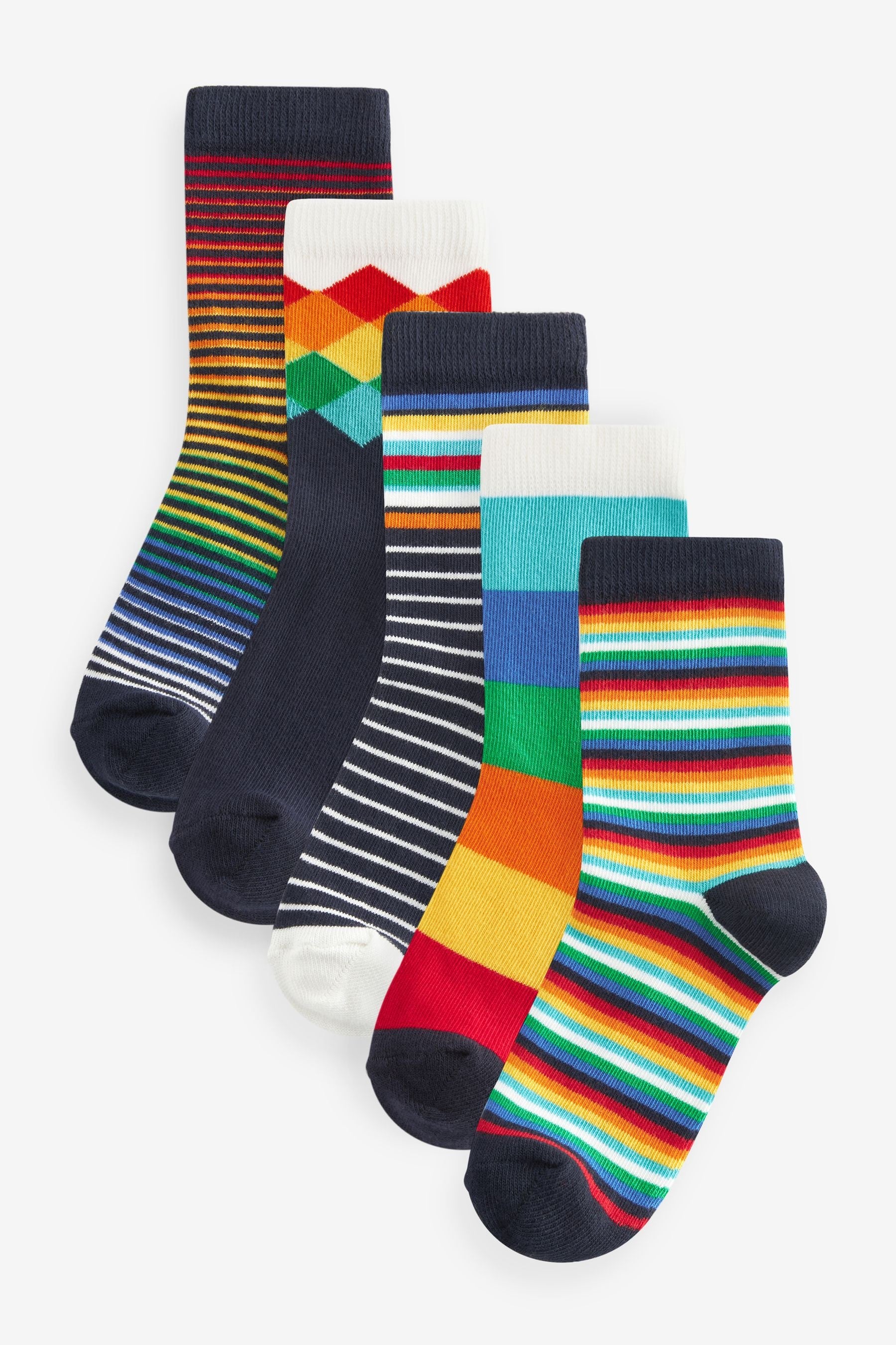 Rainbow Stripe/Pattern Cotton Rich Socks 5 Pack