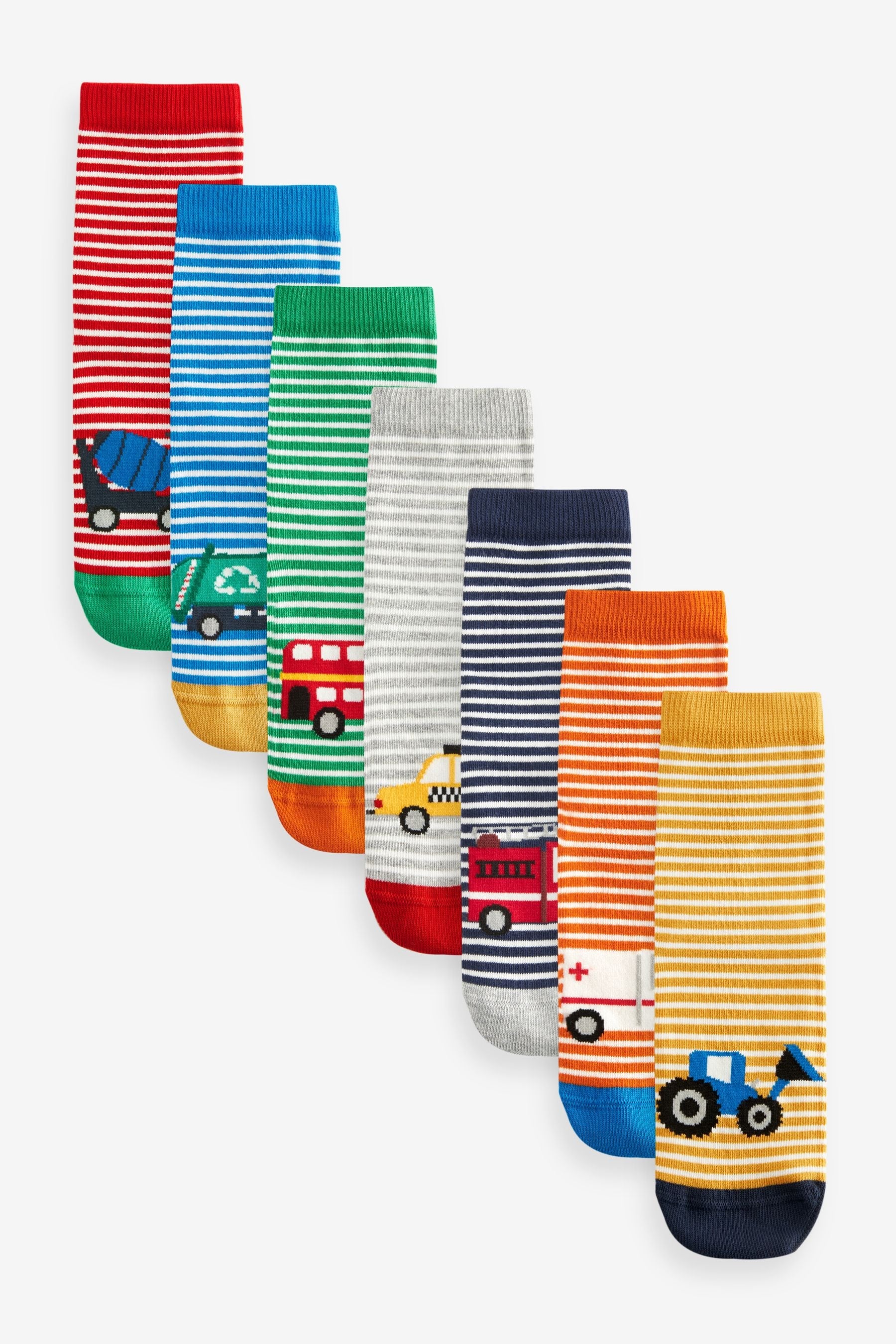 Vehicle Stripe Cotton Rich Socks 7 Pack