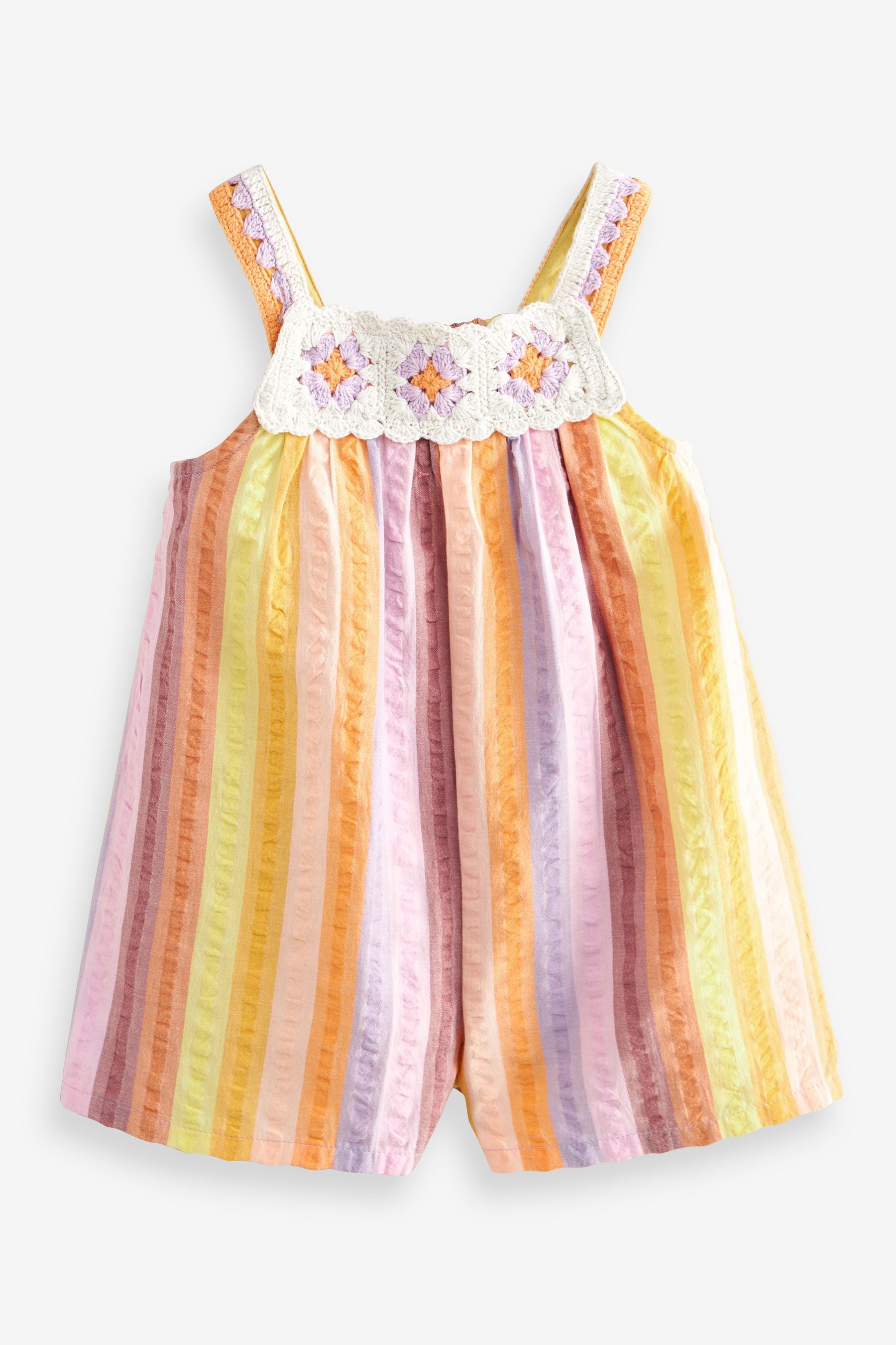 Multi 100% Cotton Crochet Rainbow Playsuit (3mths-7yrs)