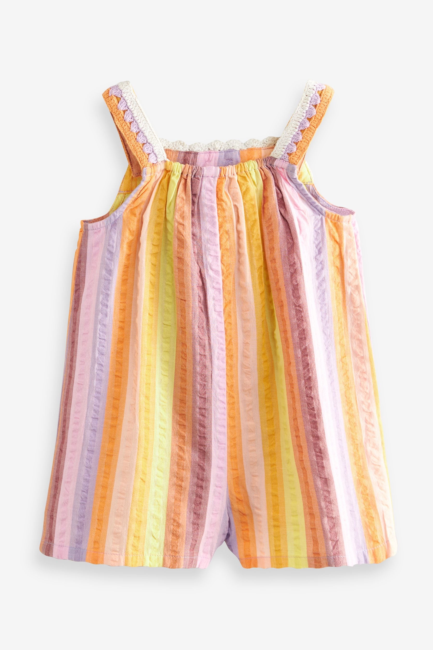 Multi 100% Cotton Crochet Rainbow Playsuit (3mths-7yrs)