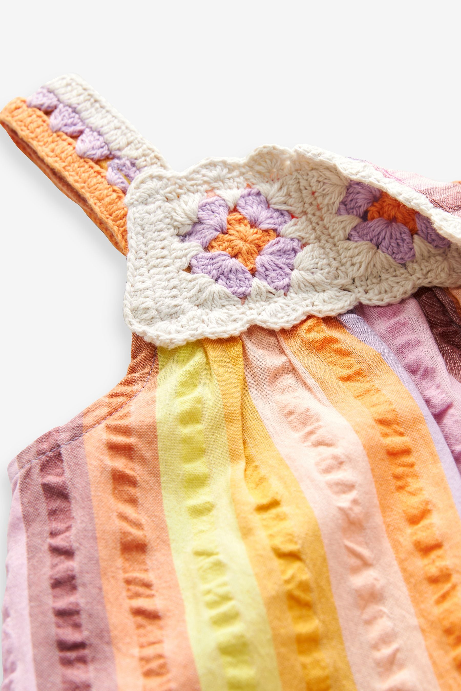 Multi 100% Cotton Crochet Rainbow Playsuit (3mths-7yrs)