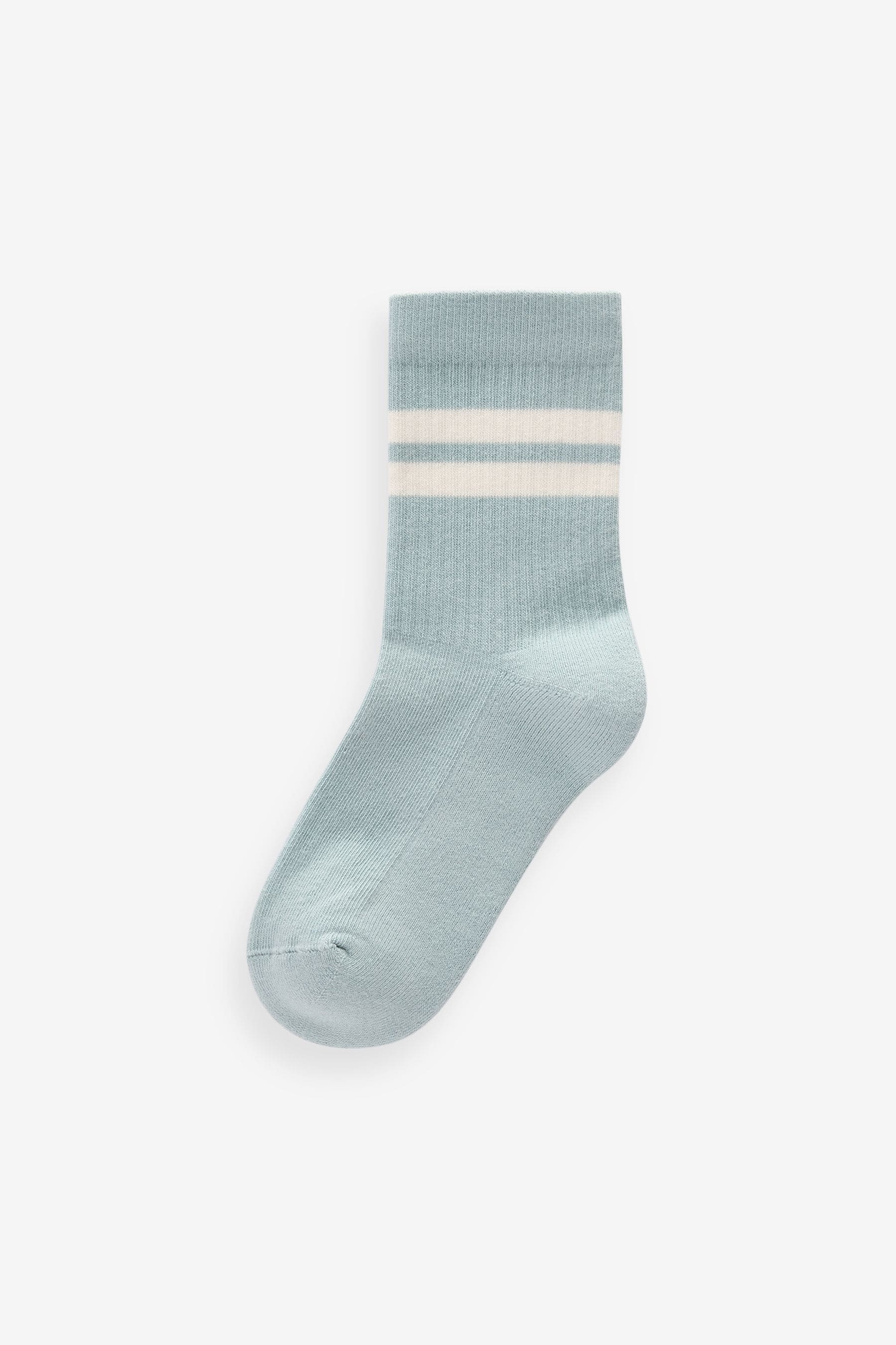 Mineral Blue/Grey Cushioned Footbed Cotton Rich Ribbed Socks 5 Pack