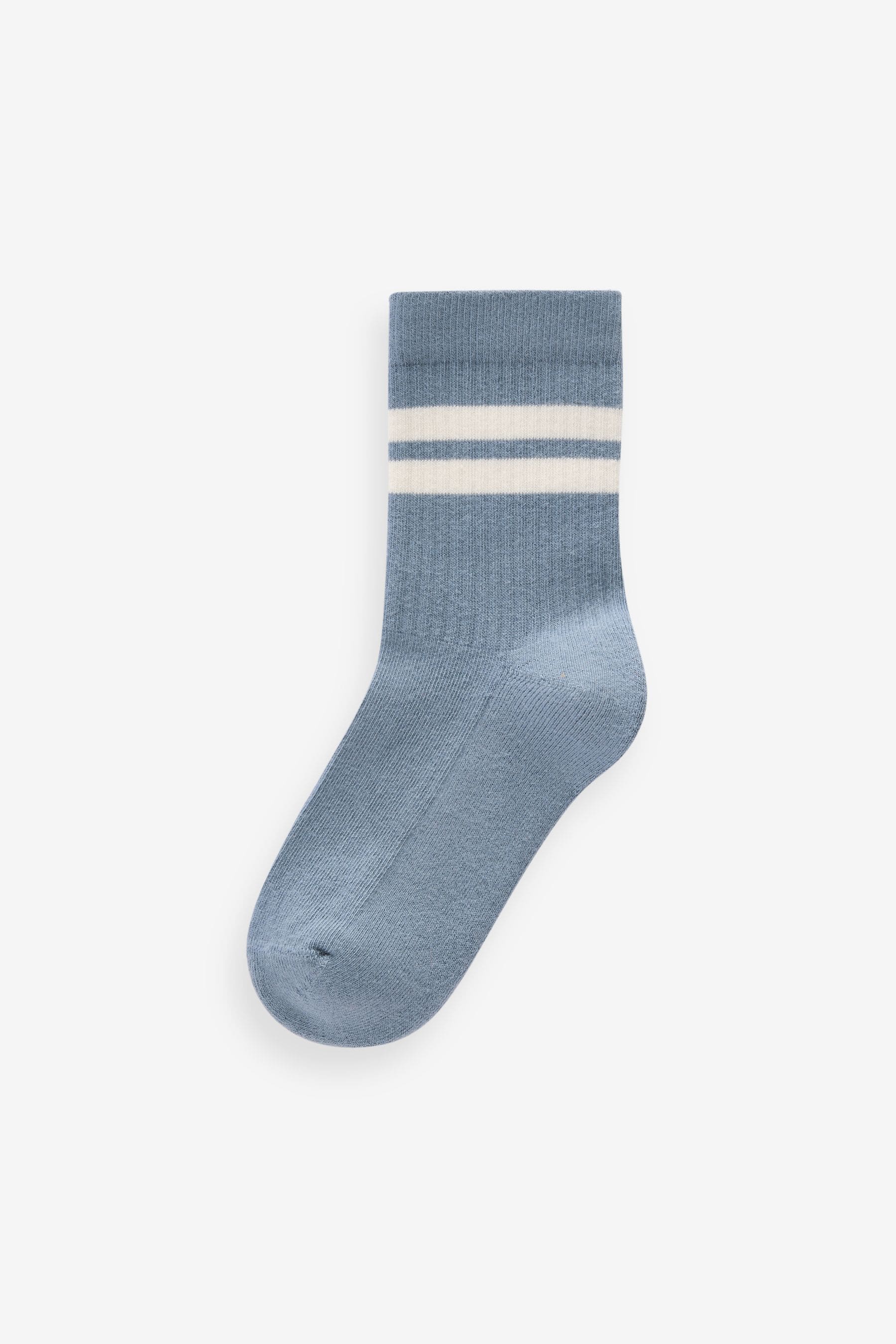 Mineral Blue/Grey Cushioned Footbed Cotton Rich Ribbed Socks 5 Pack