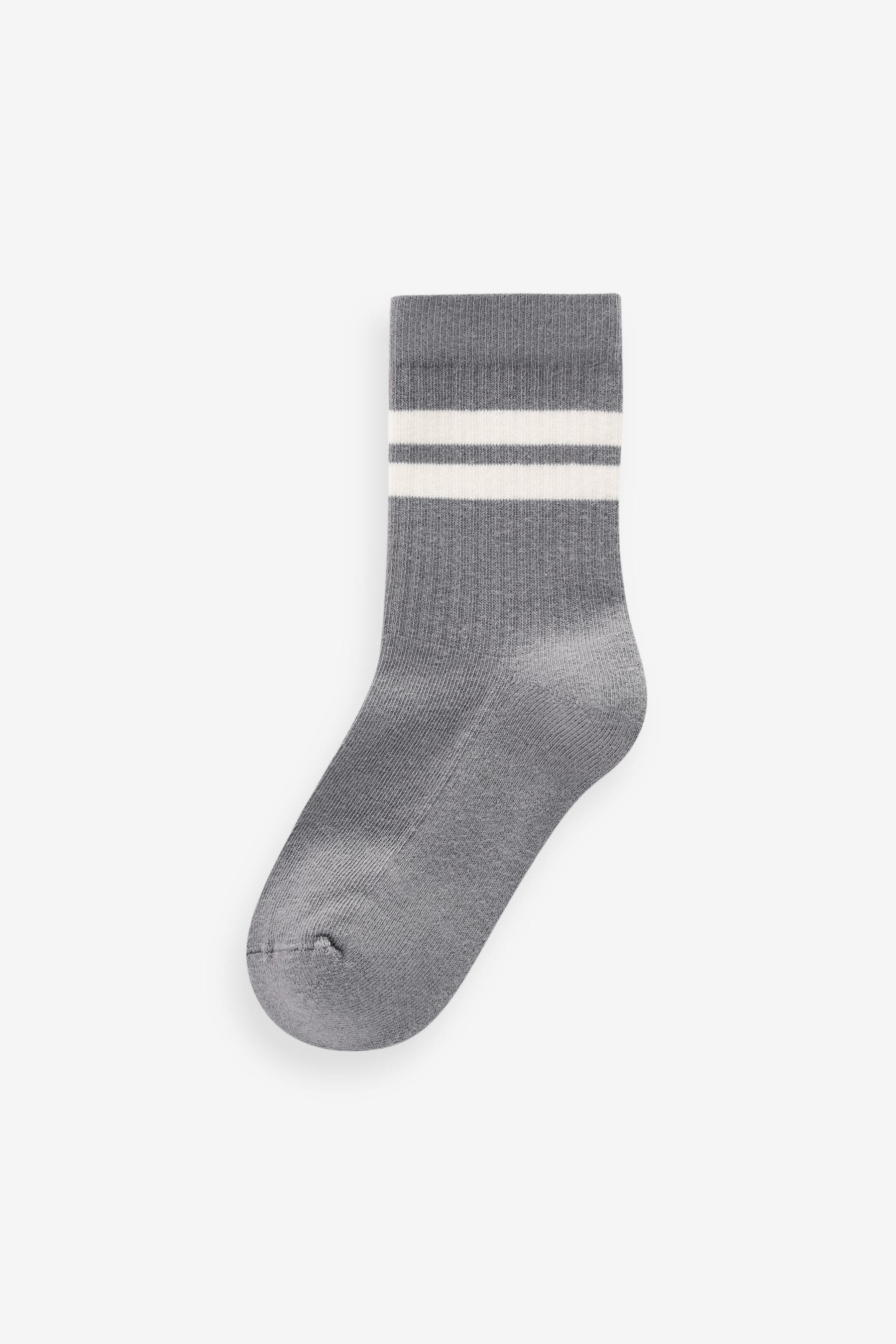 Mineral Blue/Grey Cushioned Footbed Cotton Rich Ribbed Socks 5 Pack