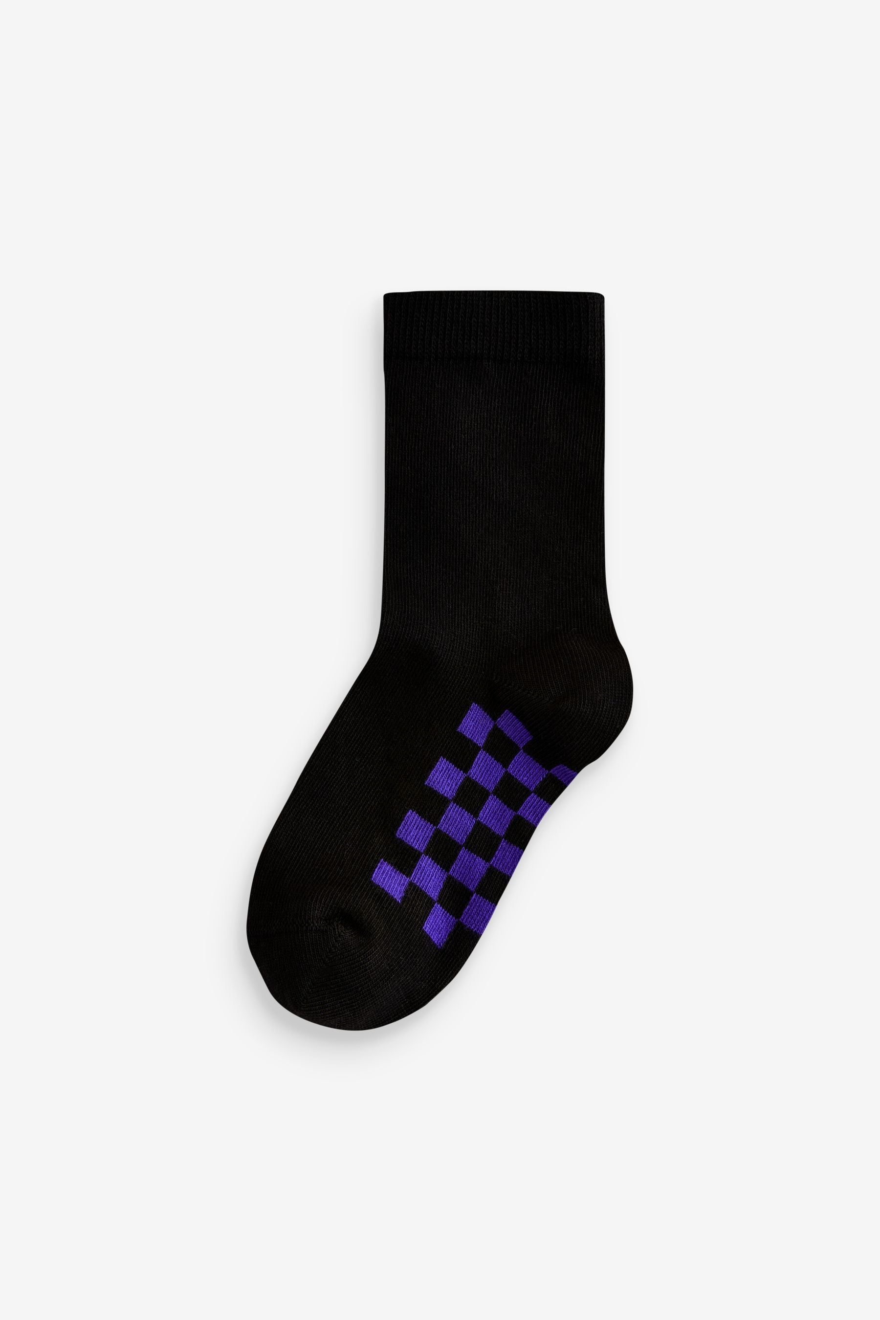 Black Checkerboard Cotton Rich Socks 7 Pack