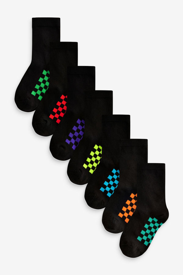 Black Checkerboard Cotton Rich Socks 7 Pack