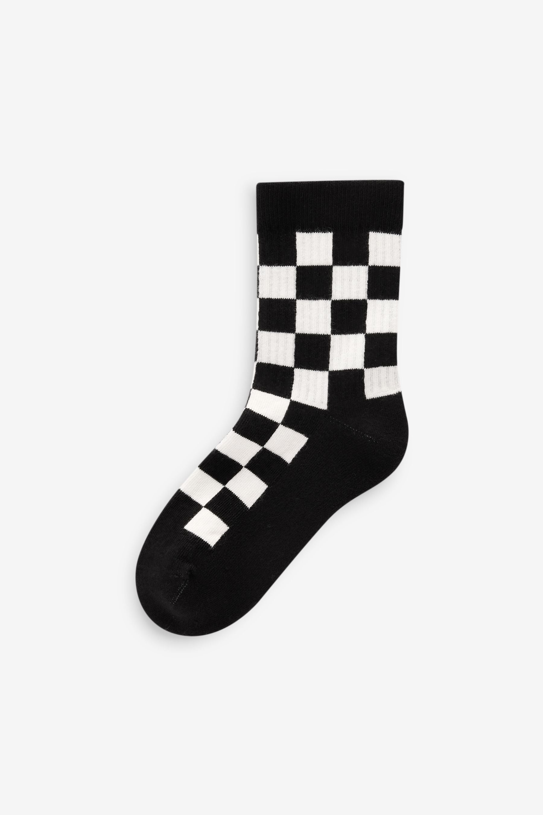 White/Black Checkerboard Cushioned Footbed Cotton Rich Ribbed Socks 5 Pack