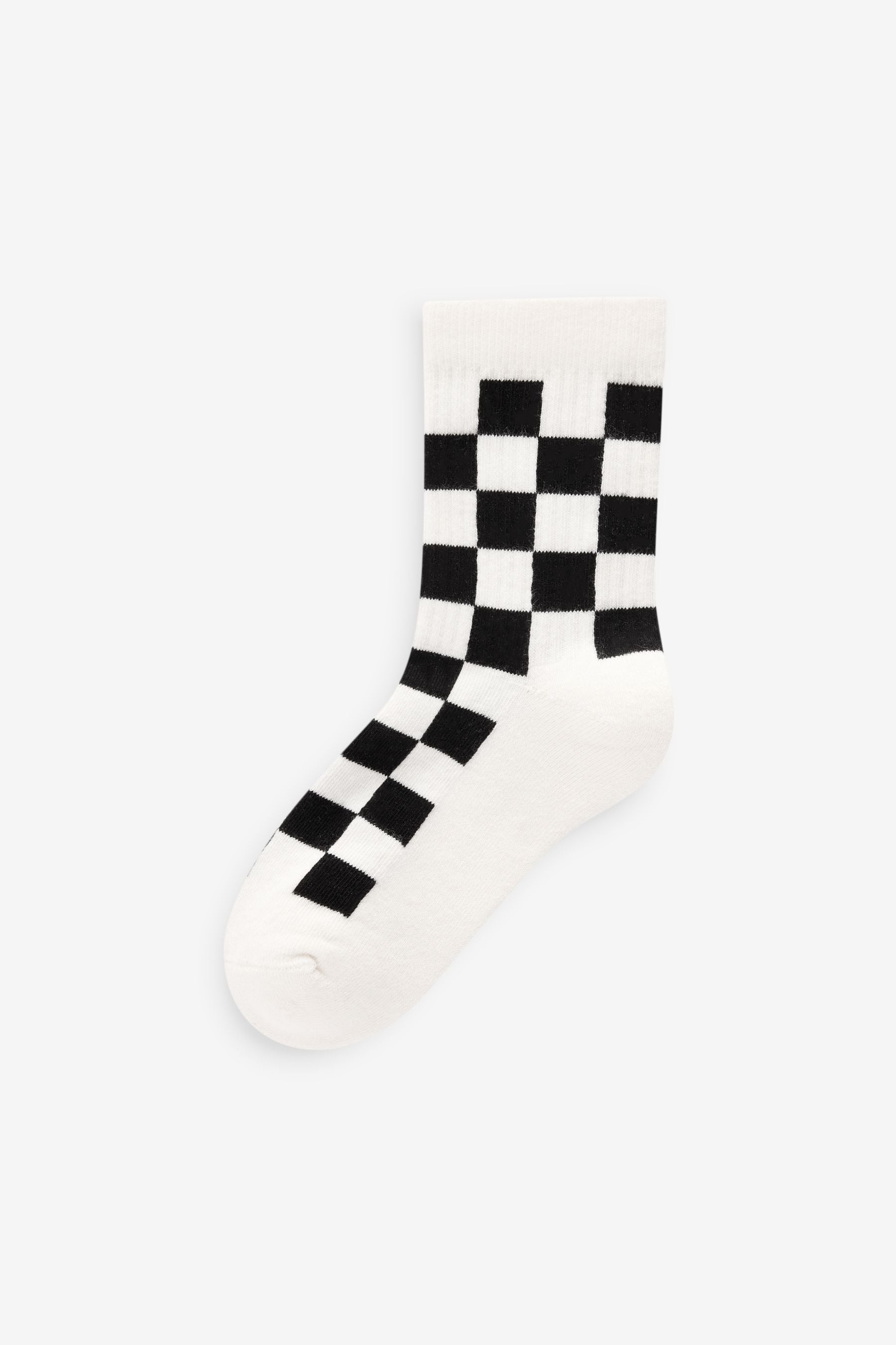 White/Black Checkerboard Cushioned Footbed Cotton Rich Ribbed Socks 5 Pack