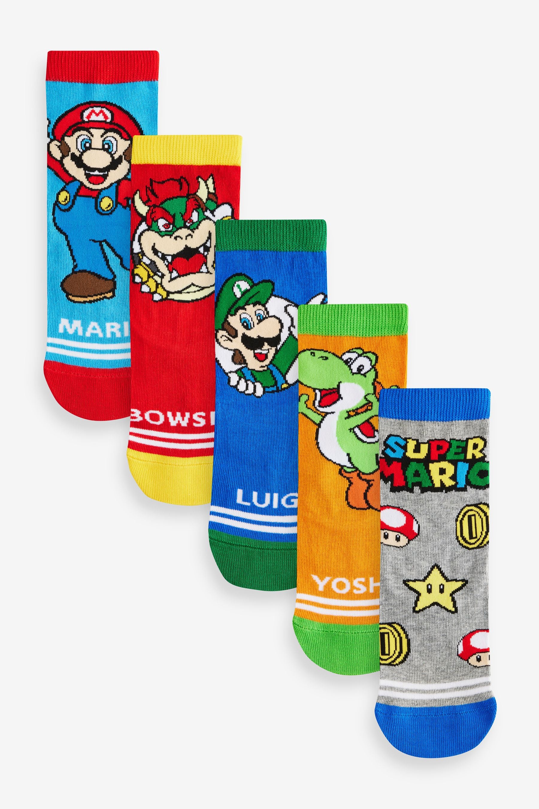 Super Mario License Character 5 Pack Cotton Rich Socks