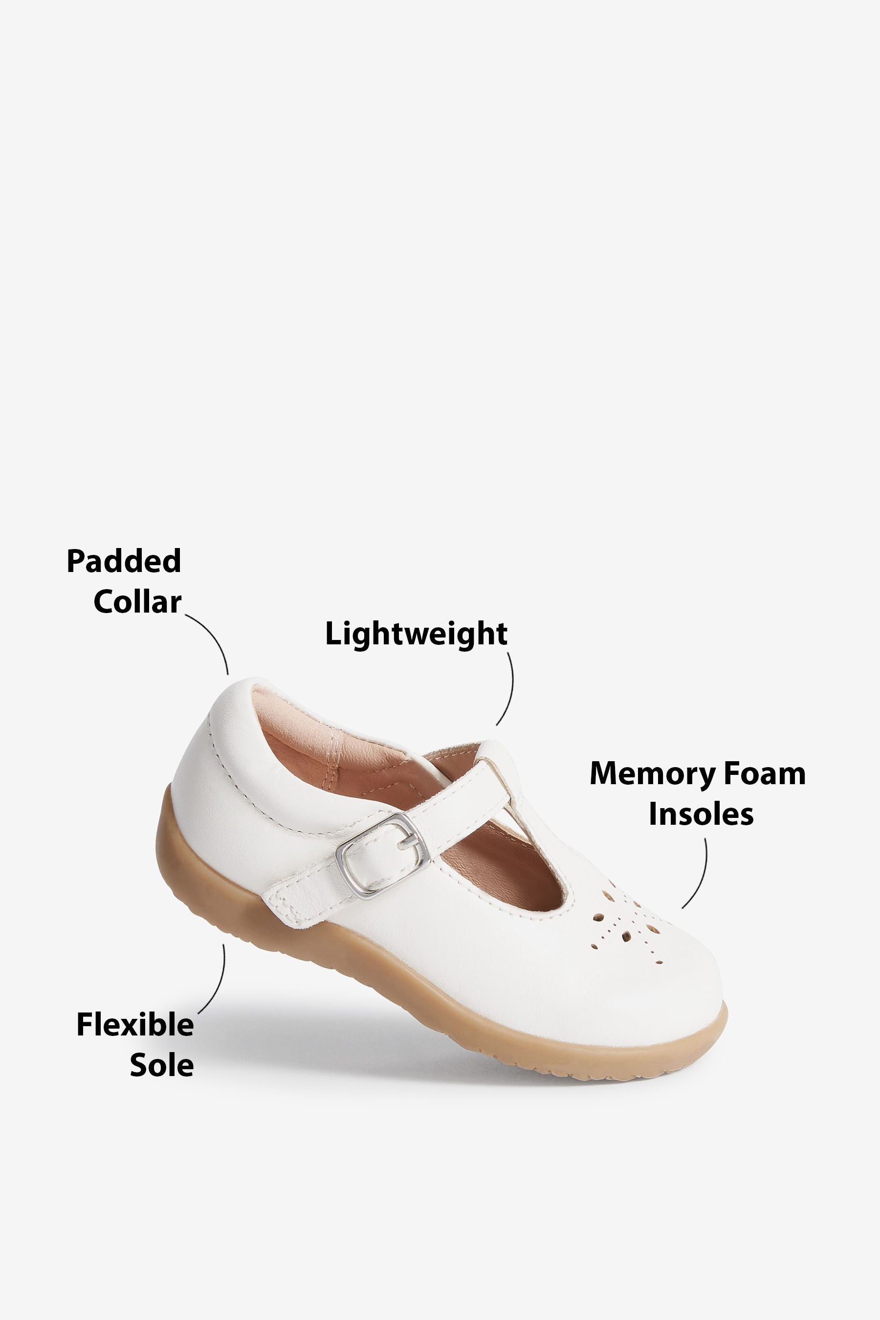 White Leather Wide Fit (G) First Walker T-Bar Touch fastening Shoes