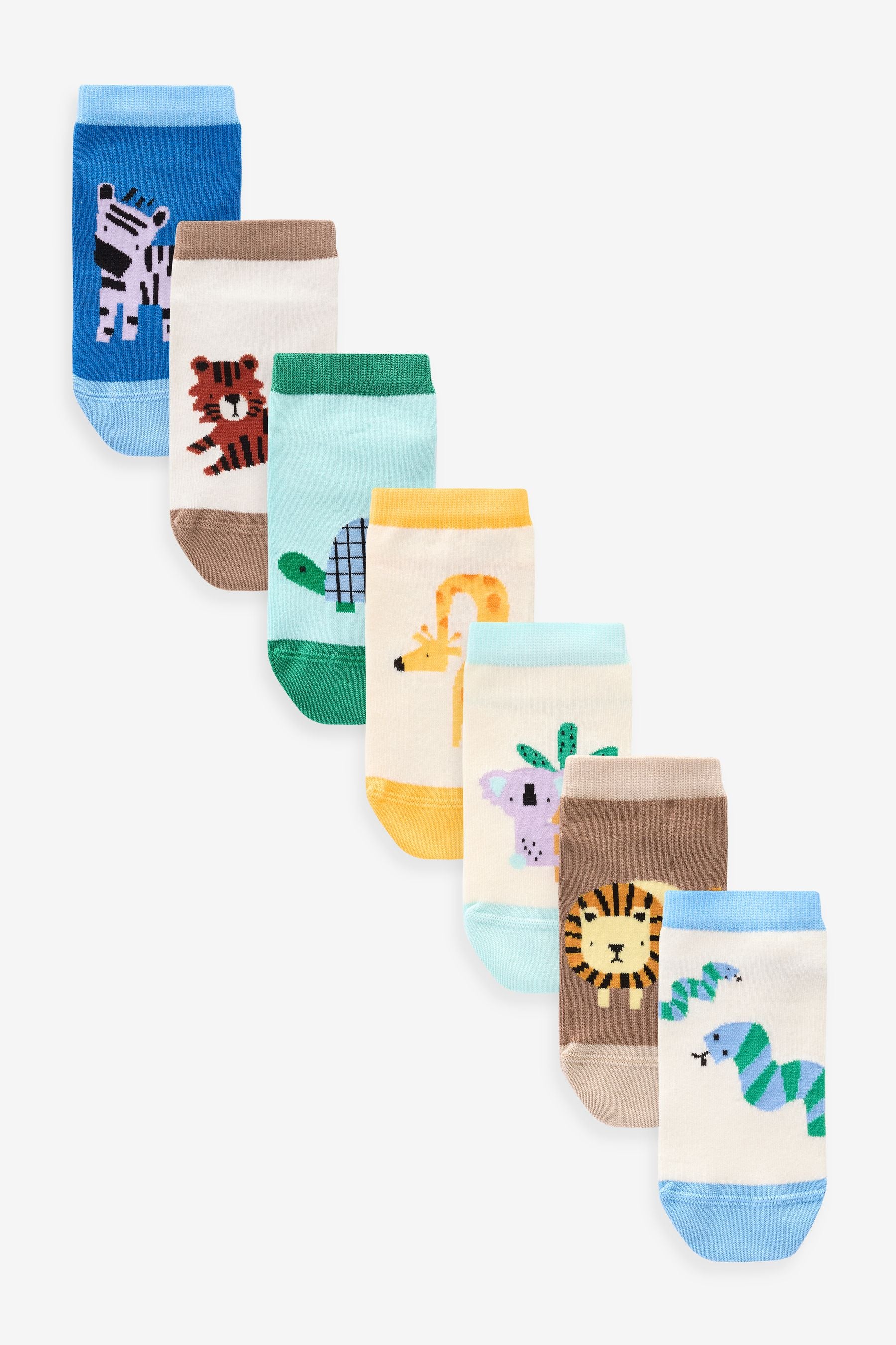 Pastel Safari Animals Cotton Rich Trainer Socks 7 Pack