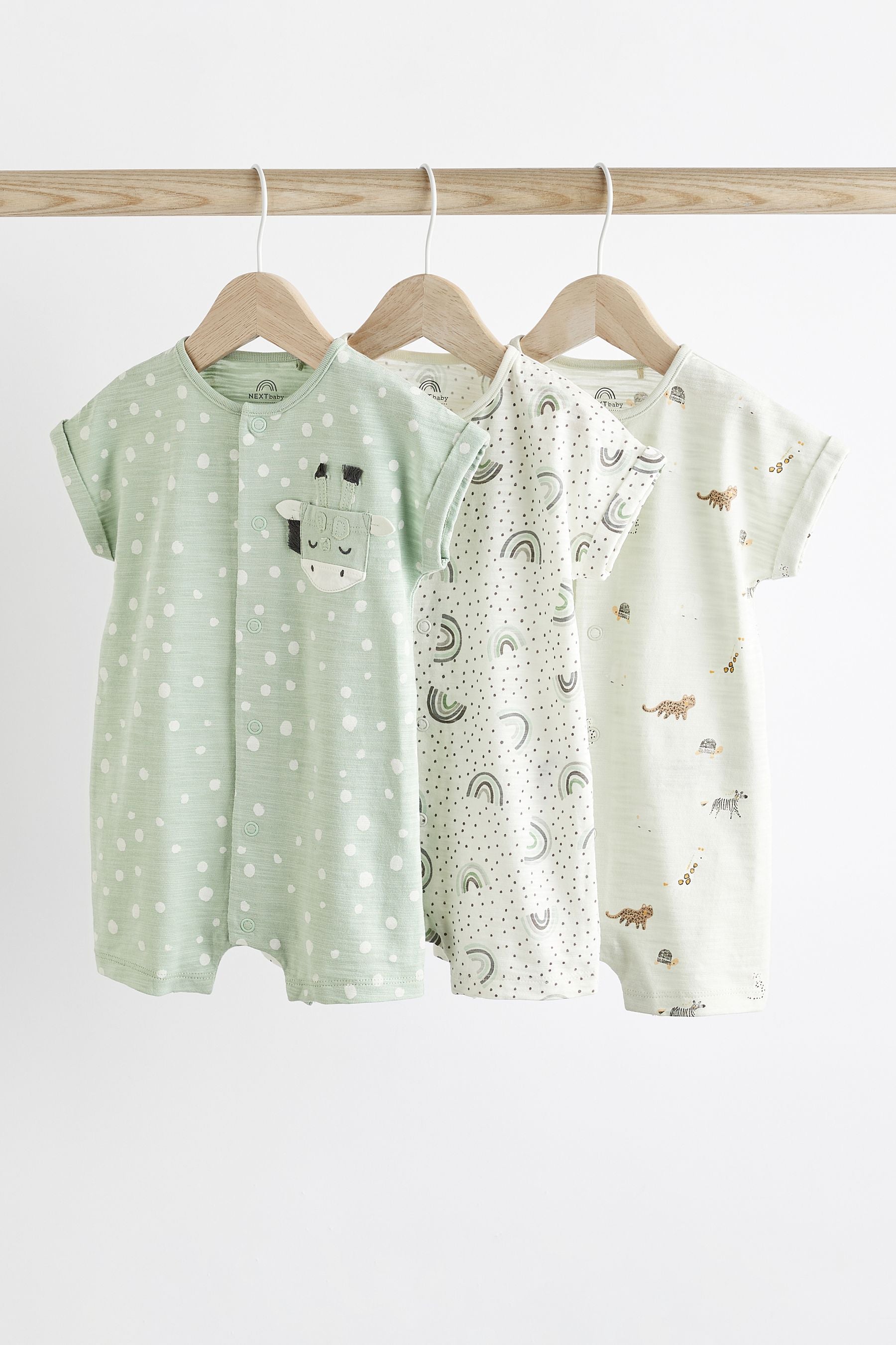 Mint Green Giraffe Baby 100% Cotton Rompers 3 Pack (0mths-3yrs)