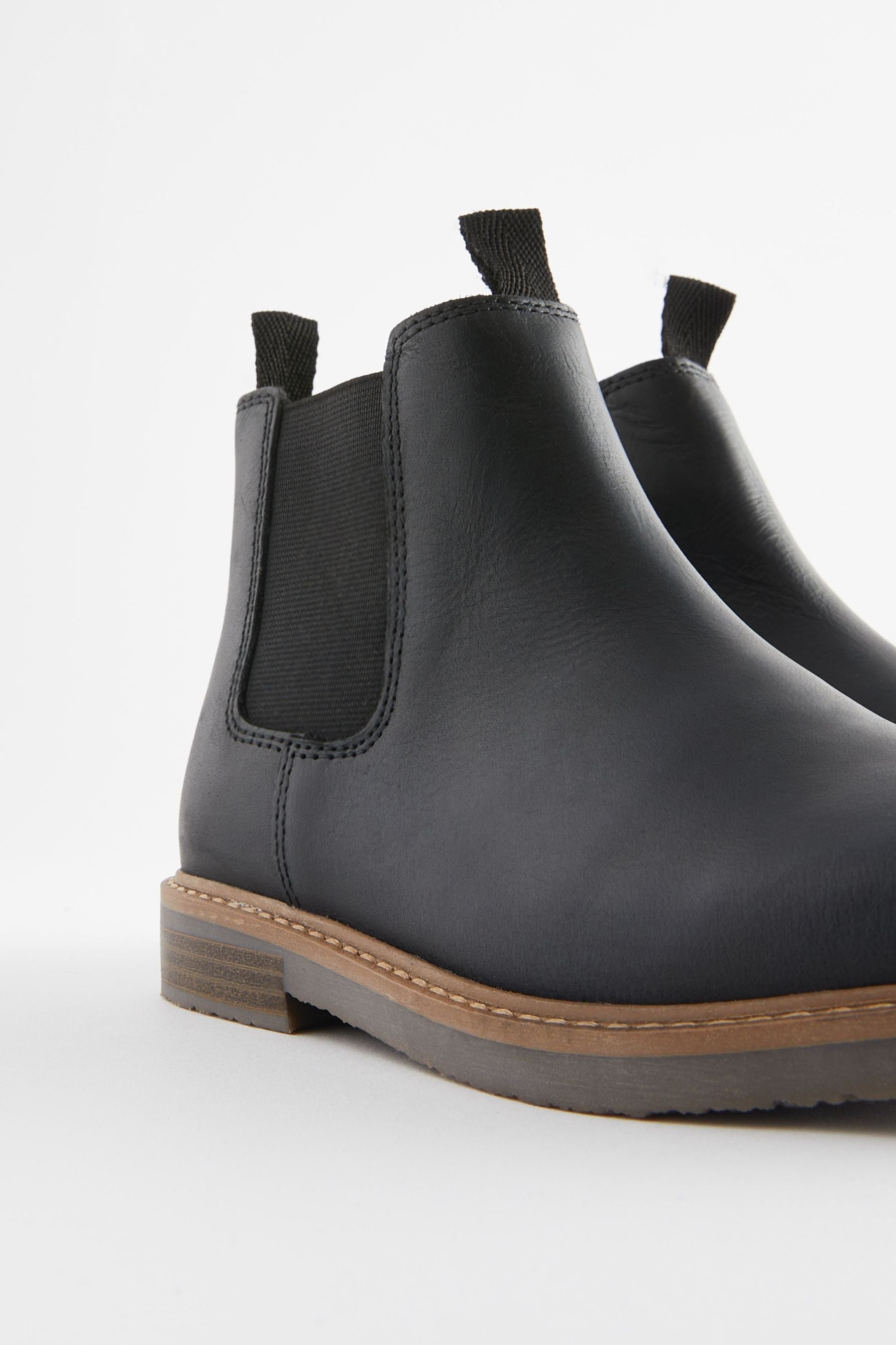 Black Wide Fit (G) Leather Chelsea Boots