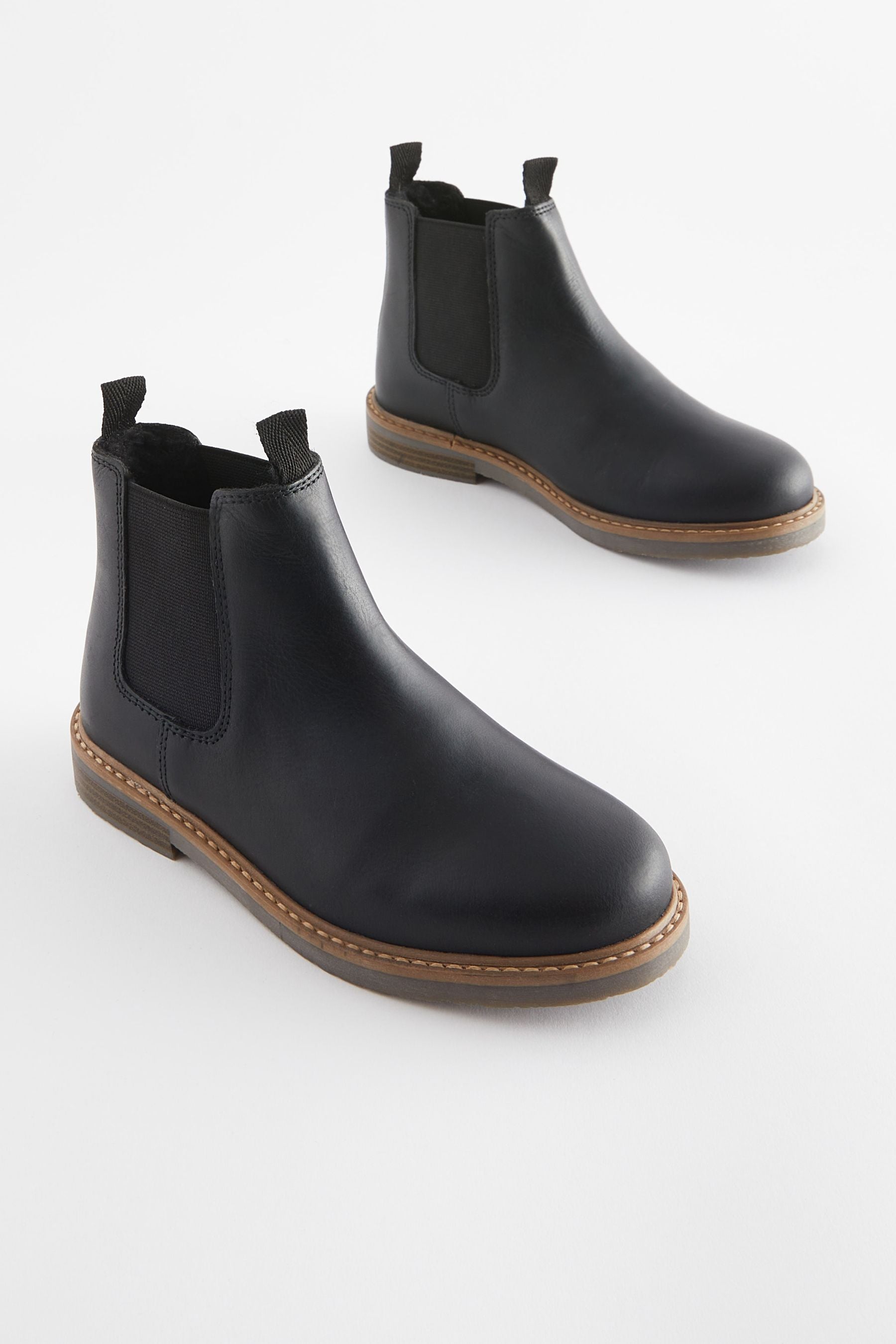 Black Wide Fit (G) Leather Chelsea Boots