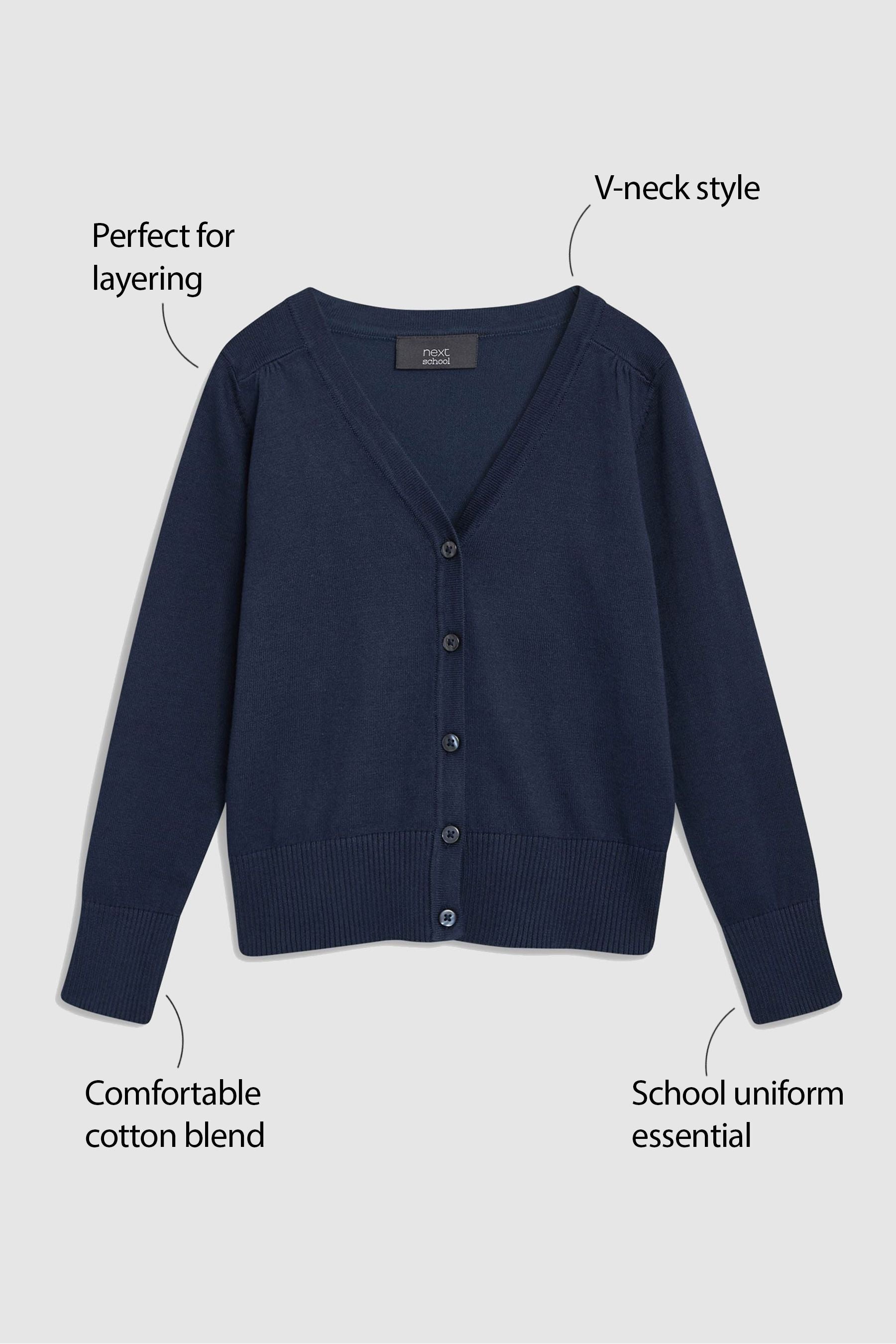 Navy Blue Cotton Rich School V-Neck Cardigan (3-16yrs)