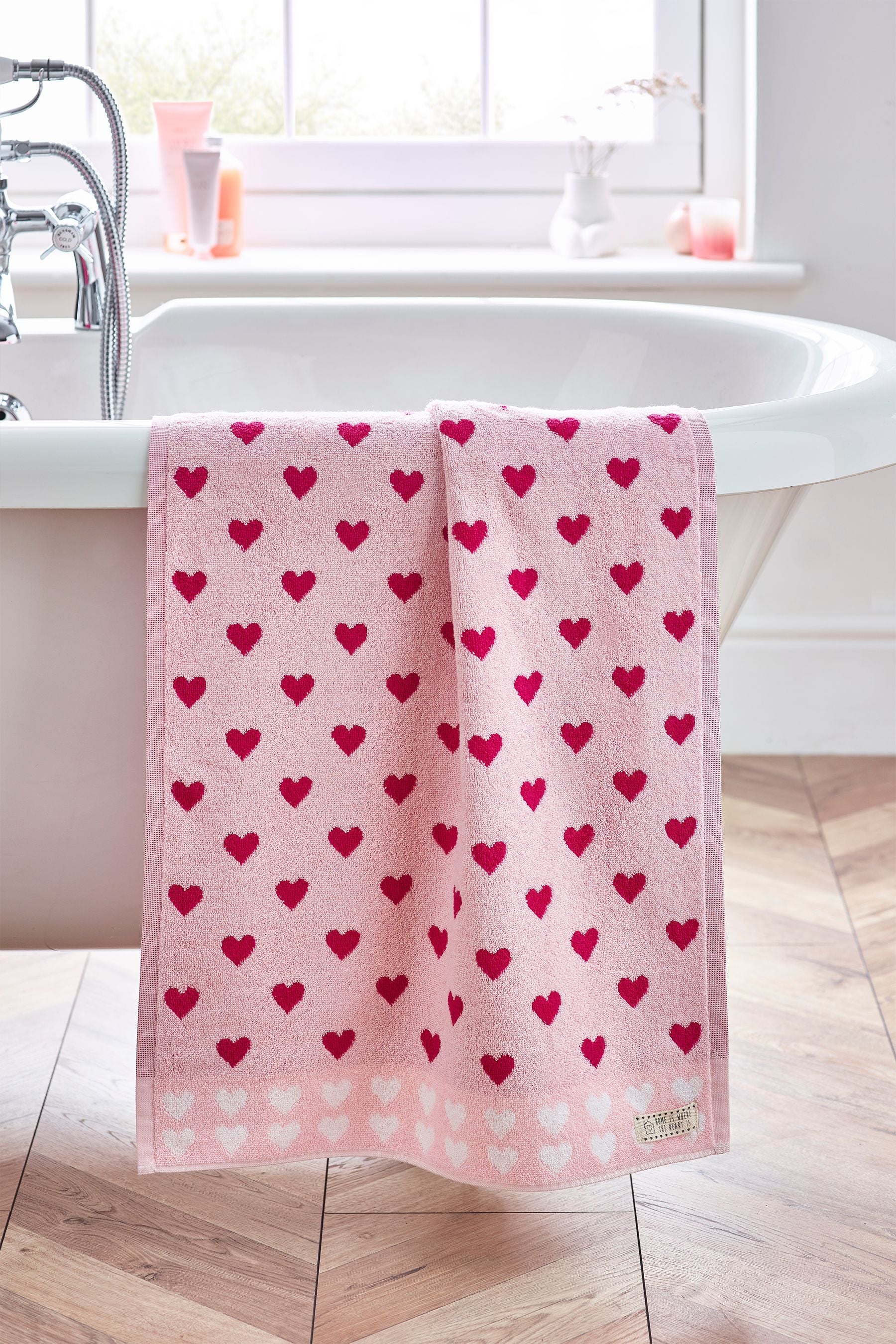 Pink Hearts 100% Cotton Towel