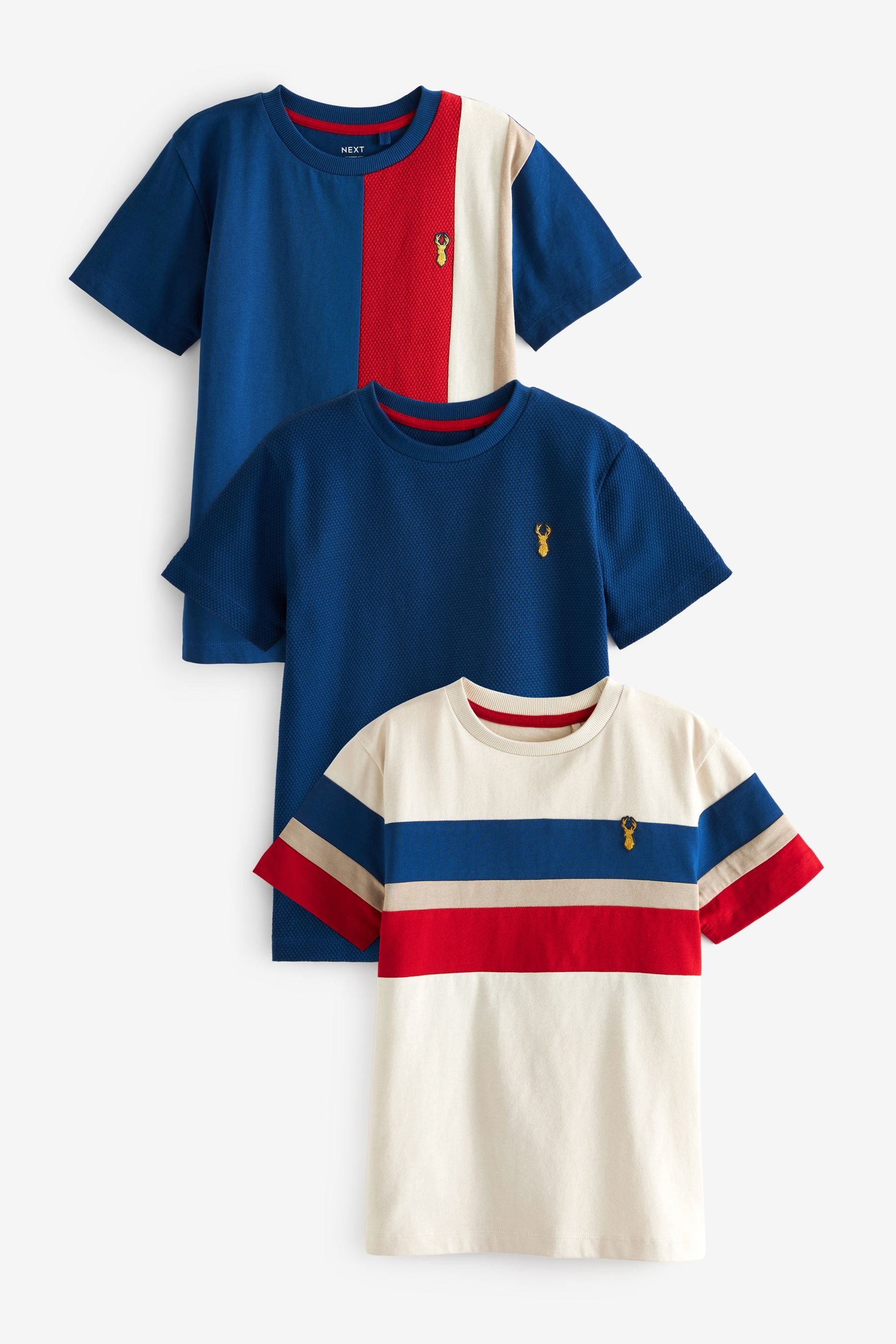 Red/Blue Textured Colourblock 100% Cotton T-Shirts 3 Pack (3-16yrs)