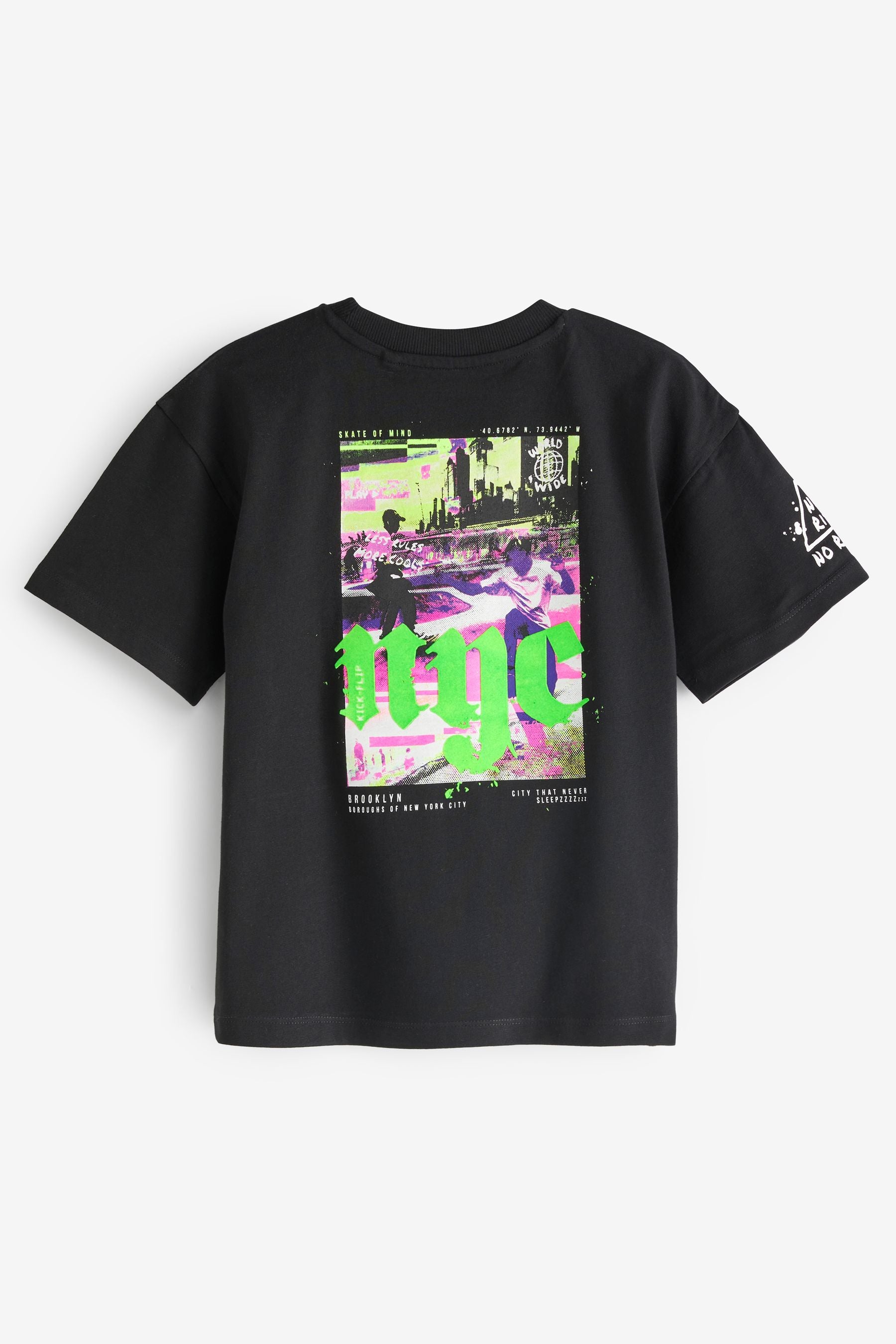 Black NYC Skate Relaxed Fit Short Sleeve Graphic T-Shirt (3-16yrs)