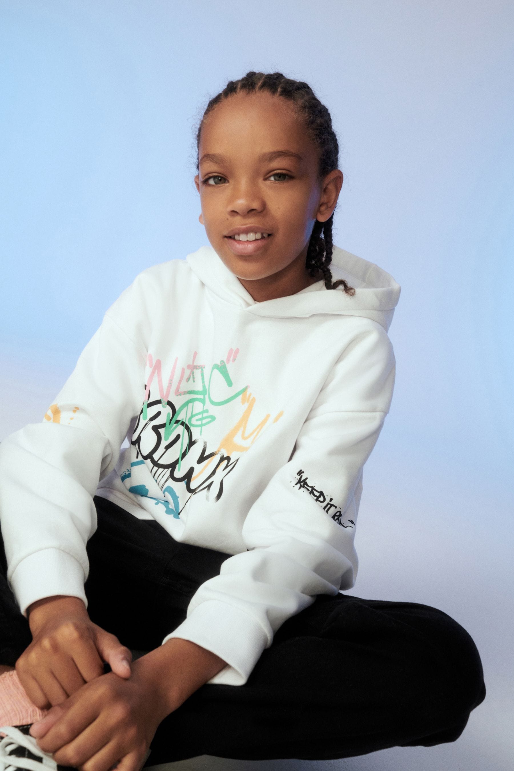 White Graffiti Graphic Hoodie (3-16yrs)