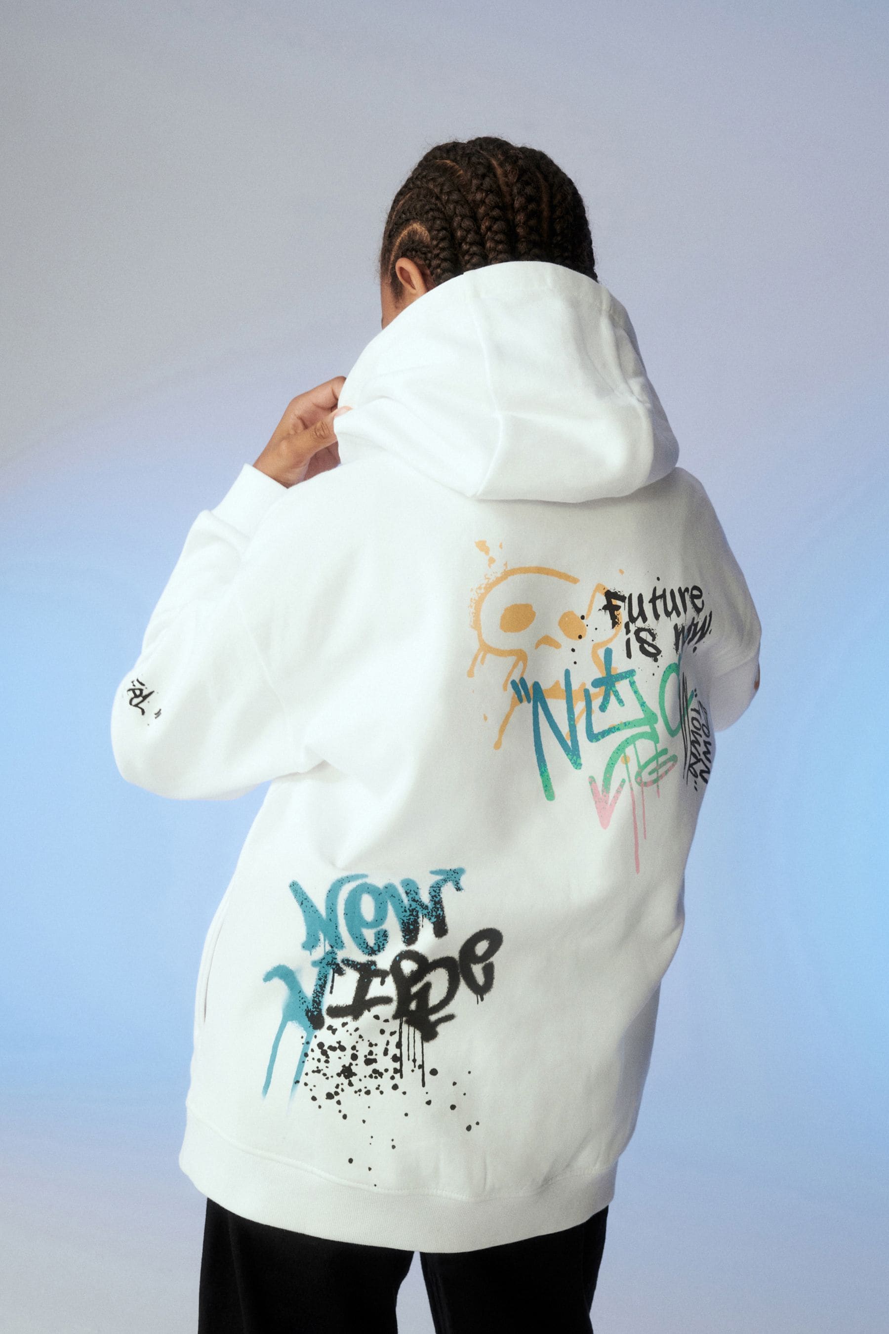 White Graffiti Graphic Hoodie (3-16yrs)