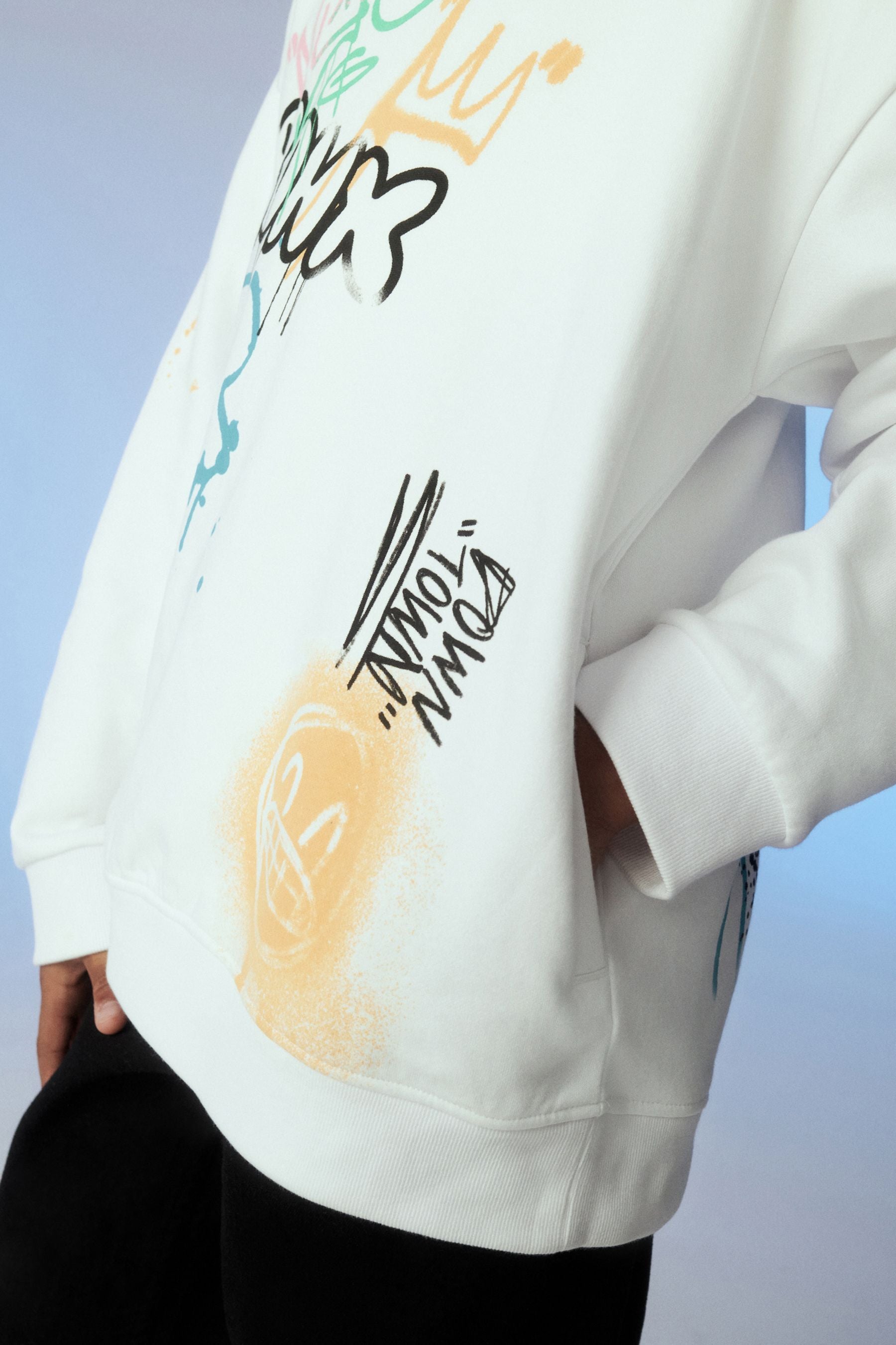 White Graffiti Graphic Hoodie (3-16yrs)