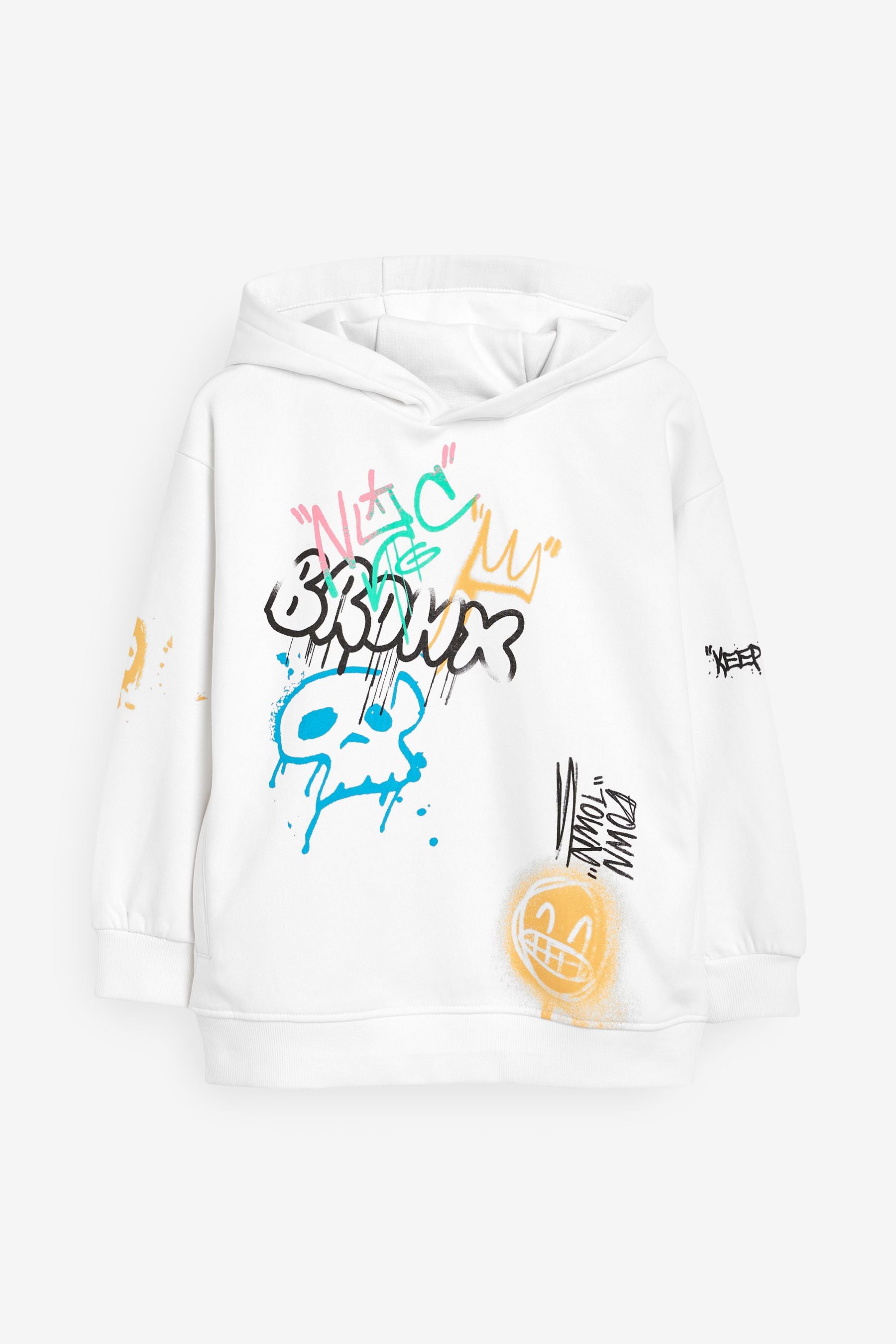 White Graffiti Graphic Hoodie (3-16yrs)