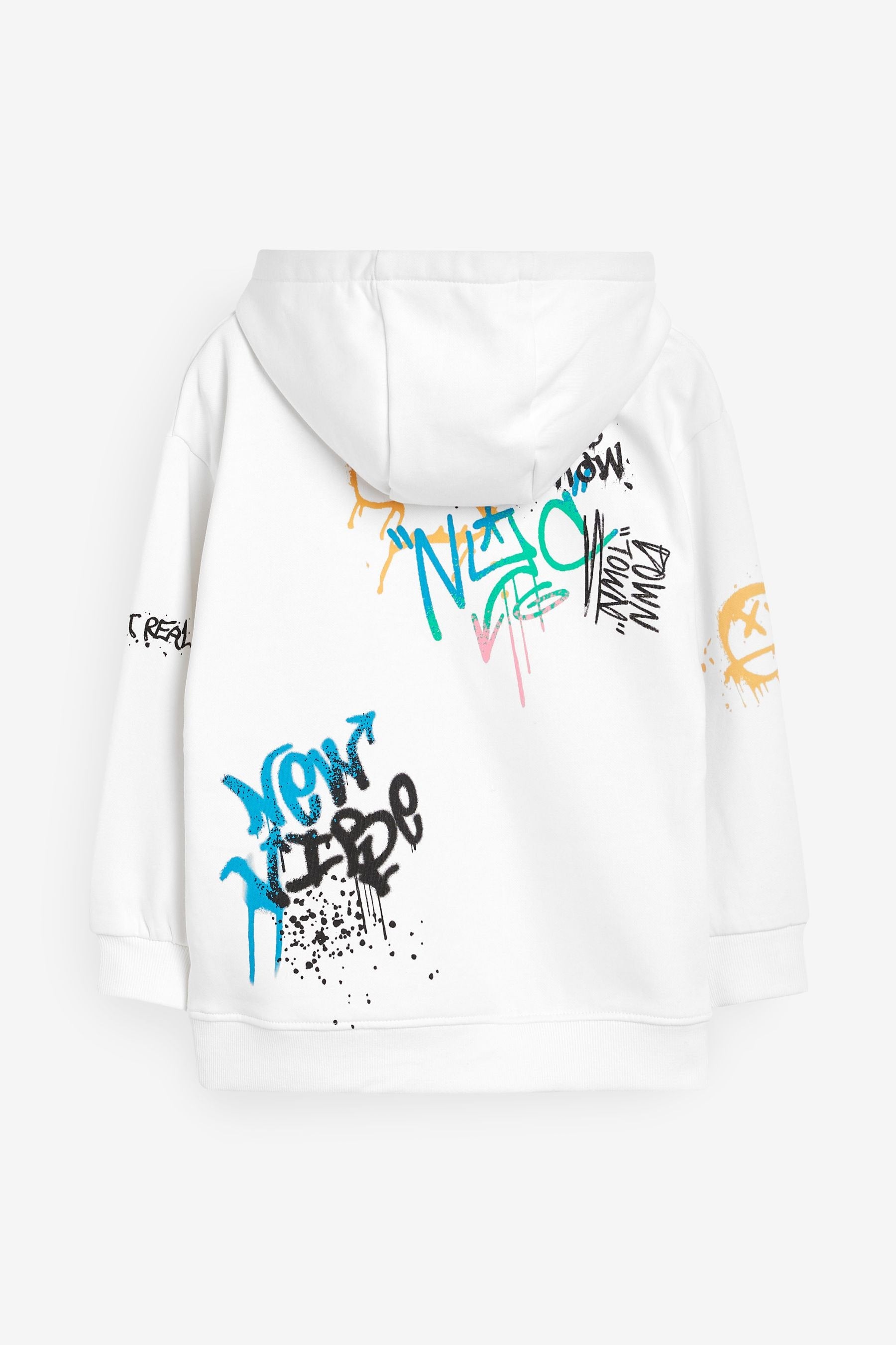 White Graffiti Graphic Hoodie (3-16yrs)