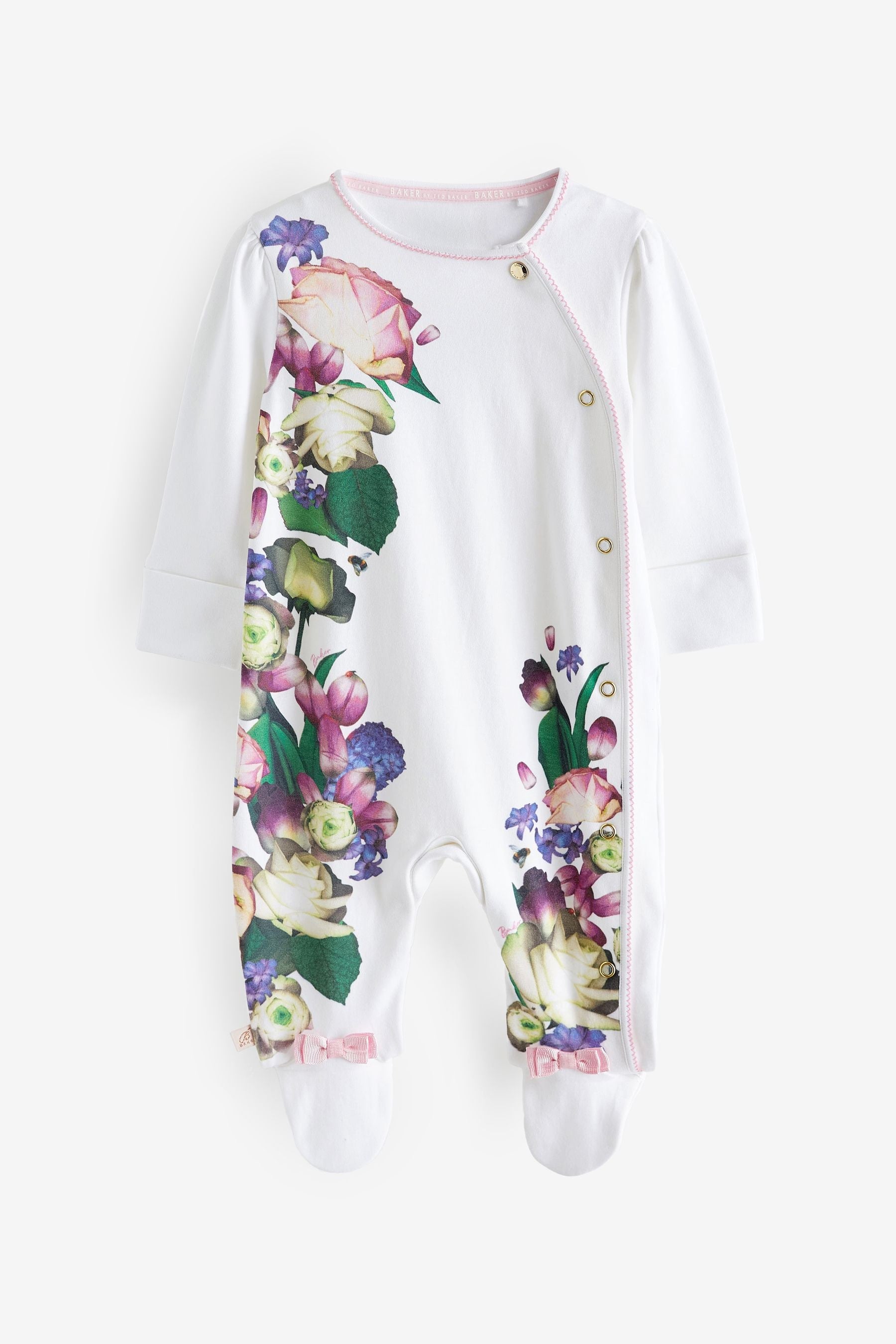 Baker by Ted Baker Mirror Floral White Sleepsuit And Hat Set