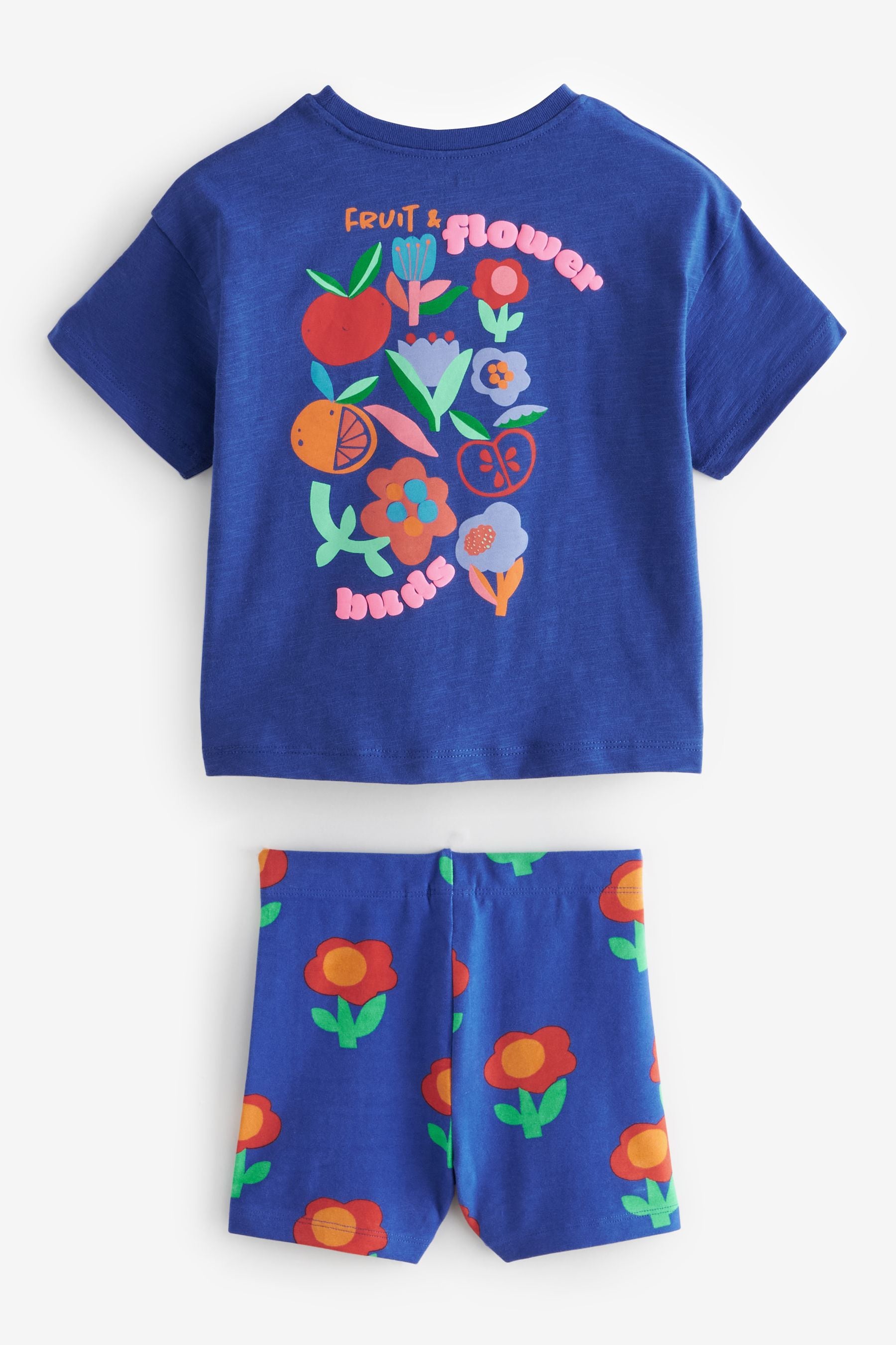 Blue Pink Flower T-Shirt and Shorts 4 Piece Set (3mths-7yrs)