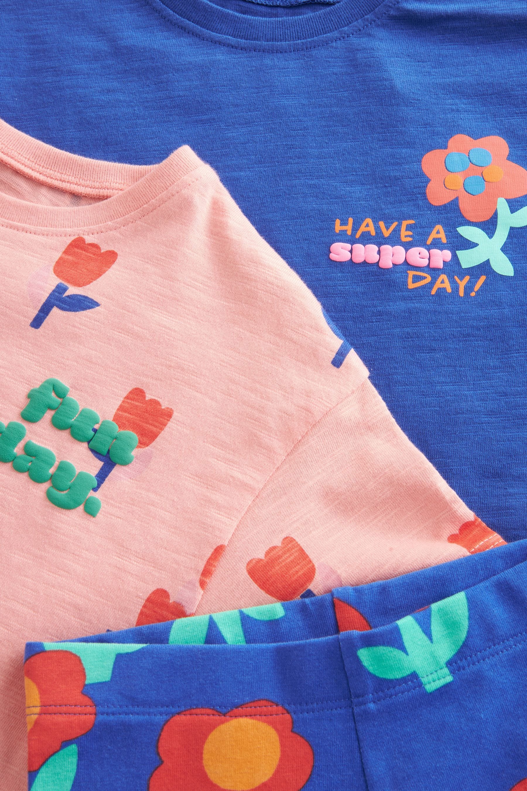 Blue Pink Flower T-Shirt and Shorts 4 Piece Set (3mths-7yrs)