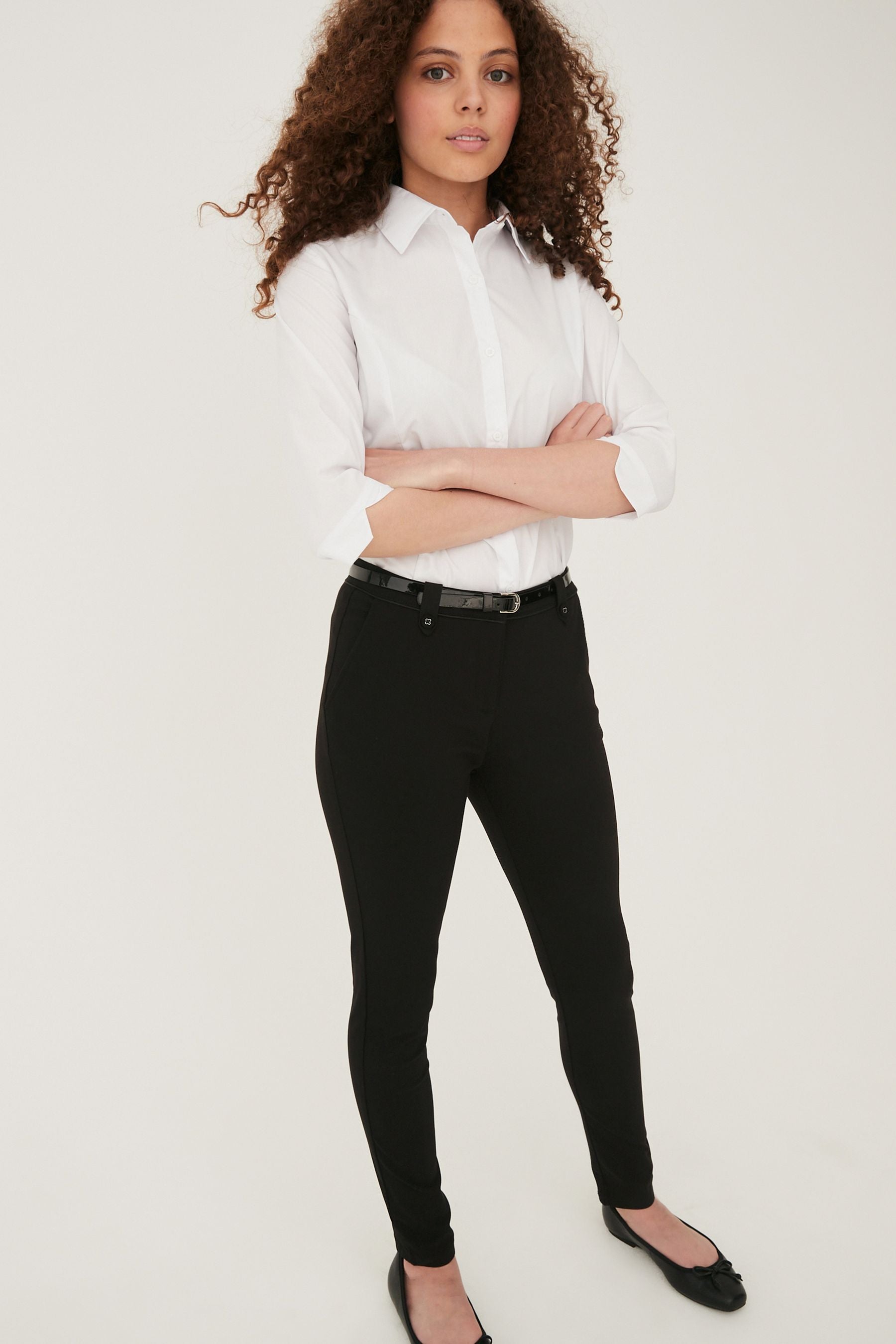 Black Senior Belted Skinny Stretch School Trousers (9-18yrs)