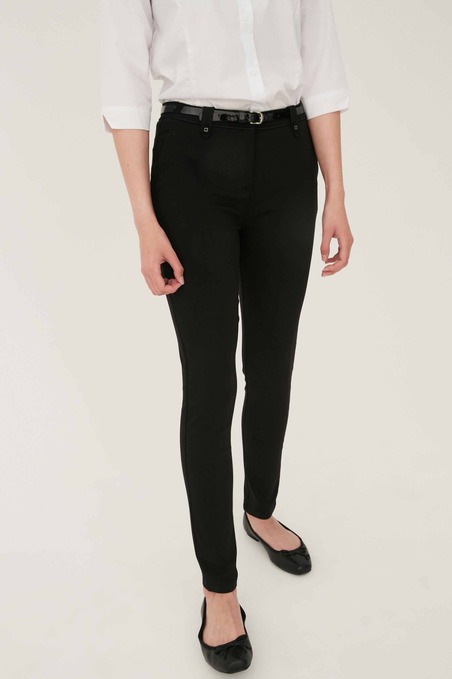 Black Senior Belted Skinny Stretch School Trousers (9-18yrs)