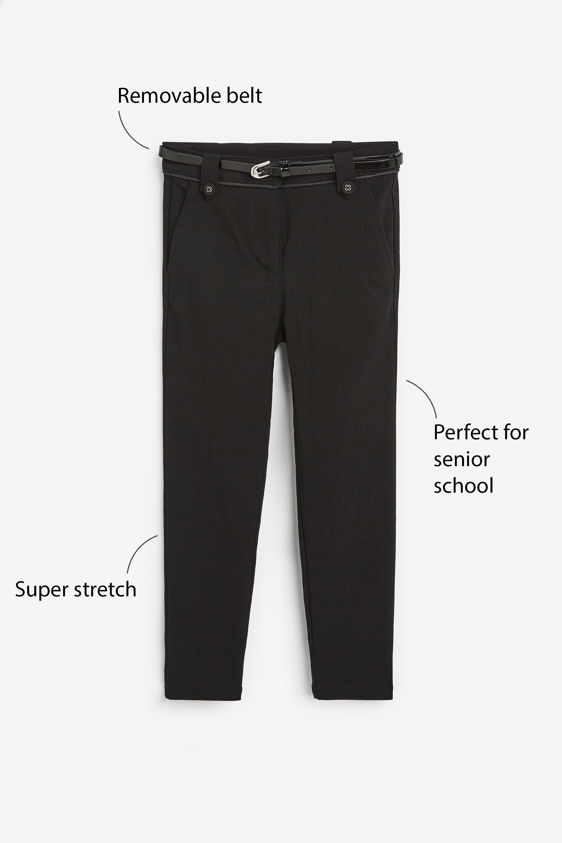 Black Senior Belted Skinny Stretch School Trousers (9-18yrs)