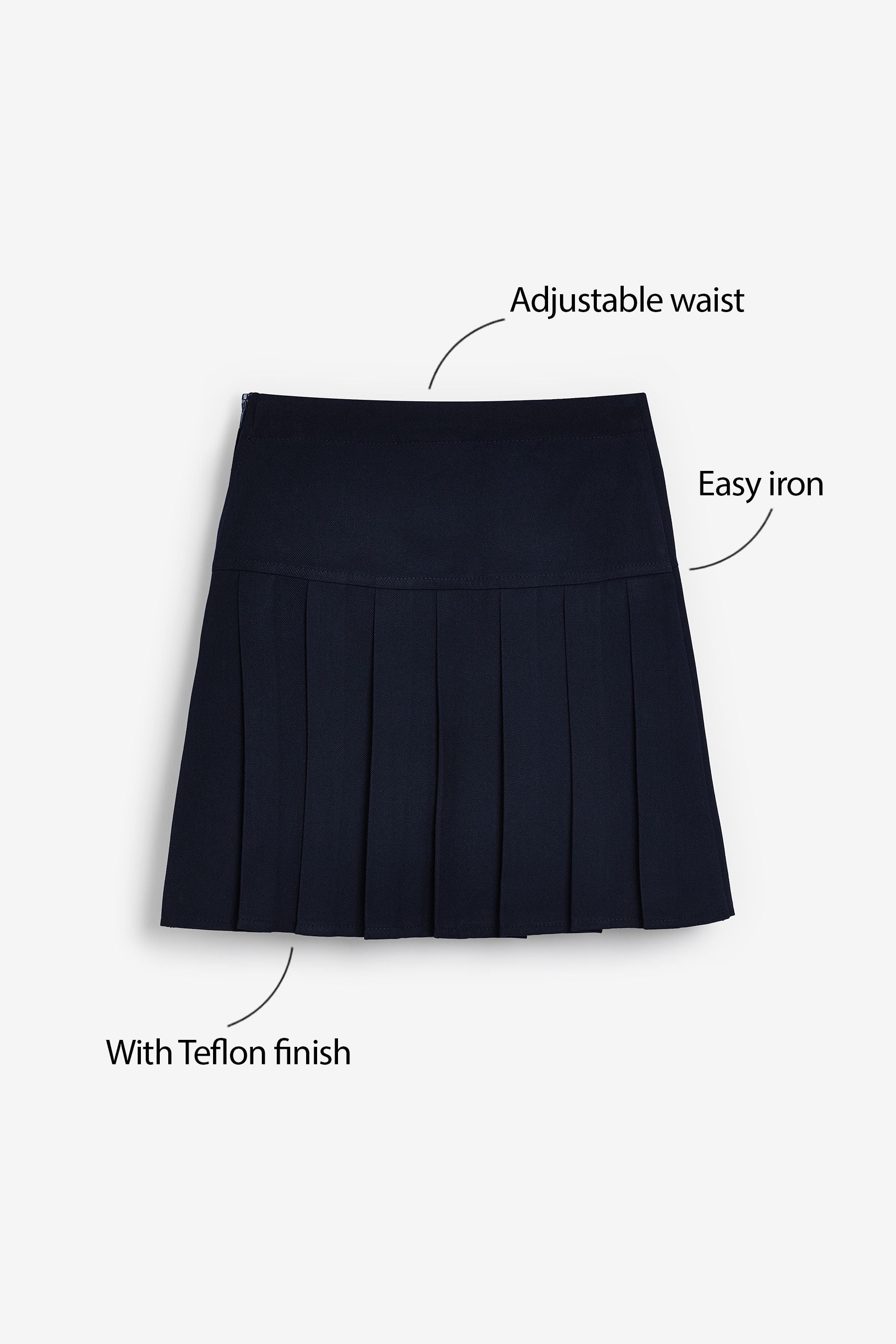 Navy Blue Regular Waist Pleated School Skirts 2 Pack (3-16yrs)