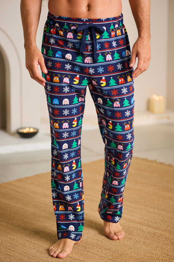 Navy Blue Pac-Man Christmas Cosy Pyjama Bottoms